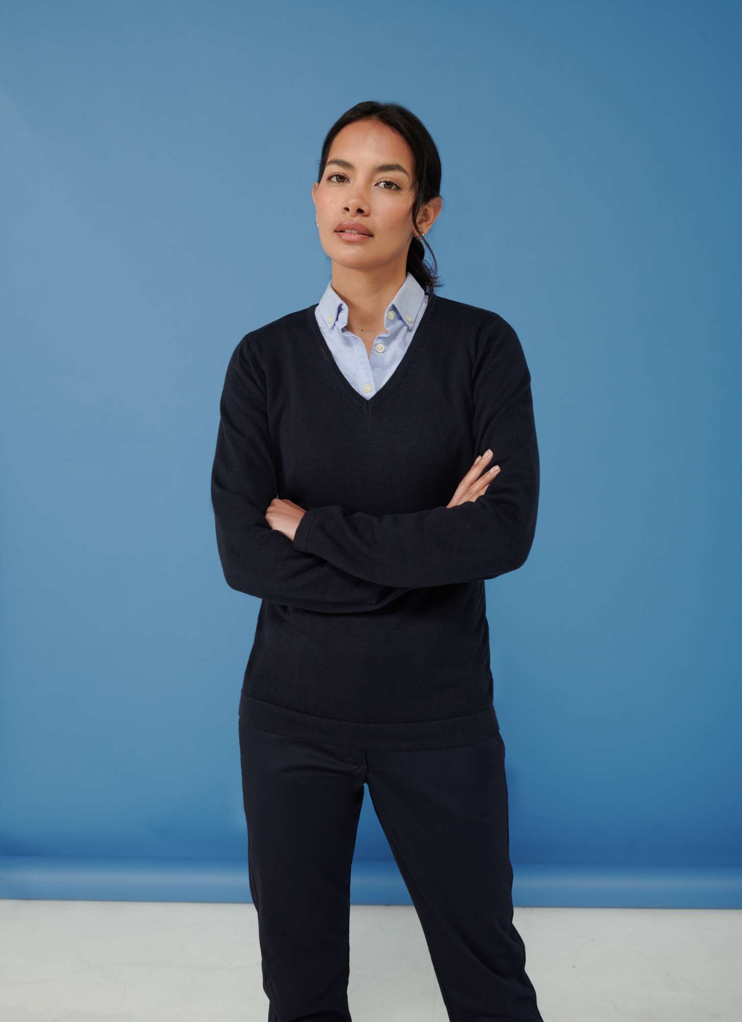 Feinstrick V-Ausschnitt Pullover 50% Baumwolle