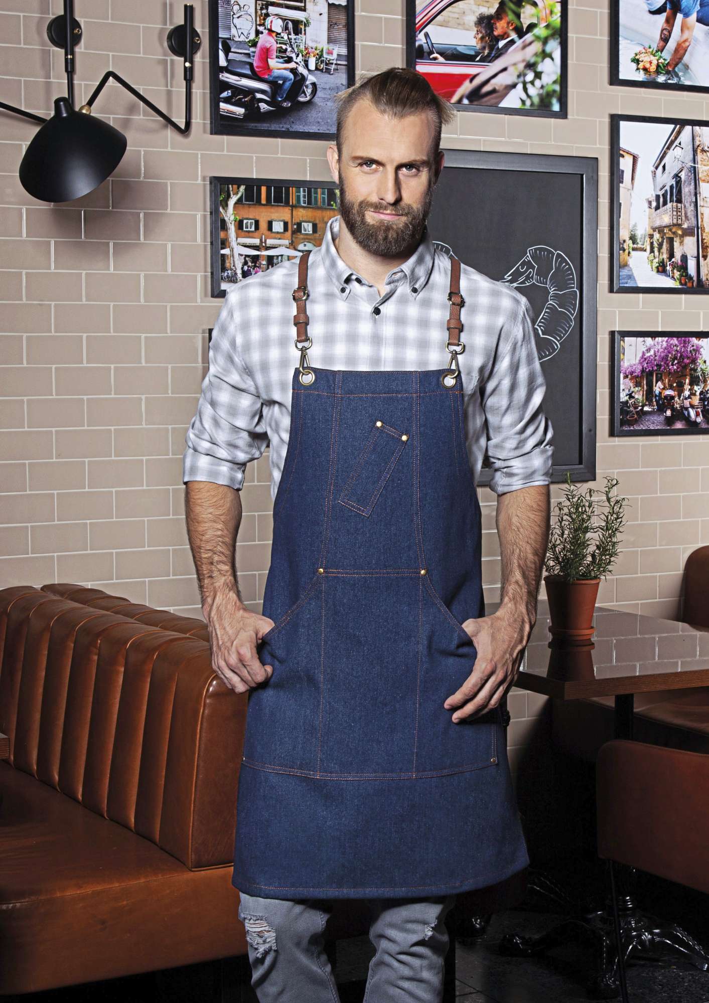 Denim Latzschürze mit abnehmbaren Trägern