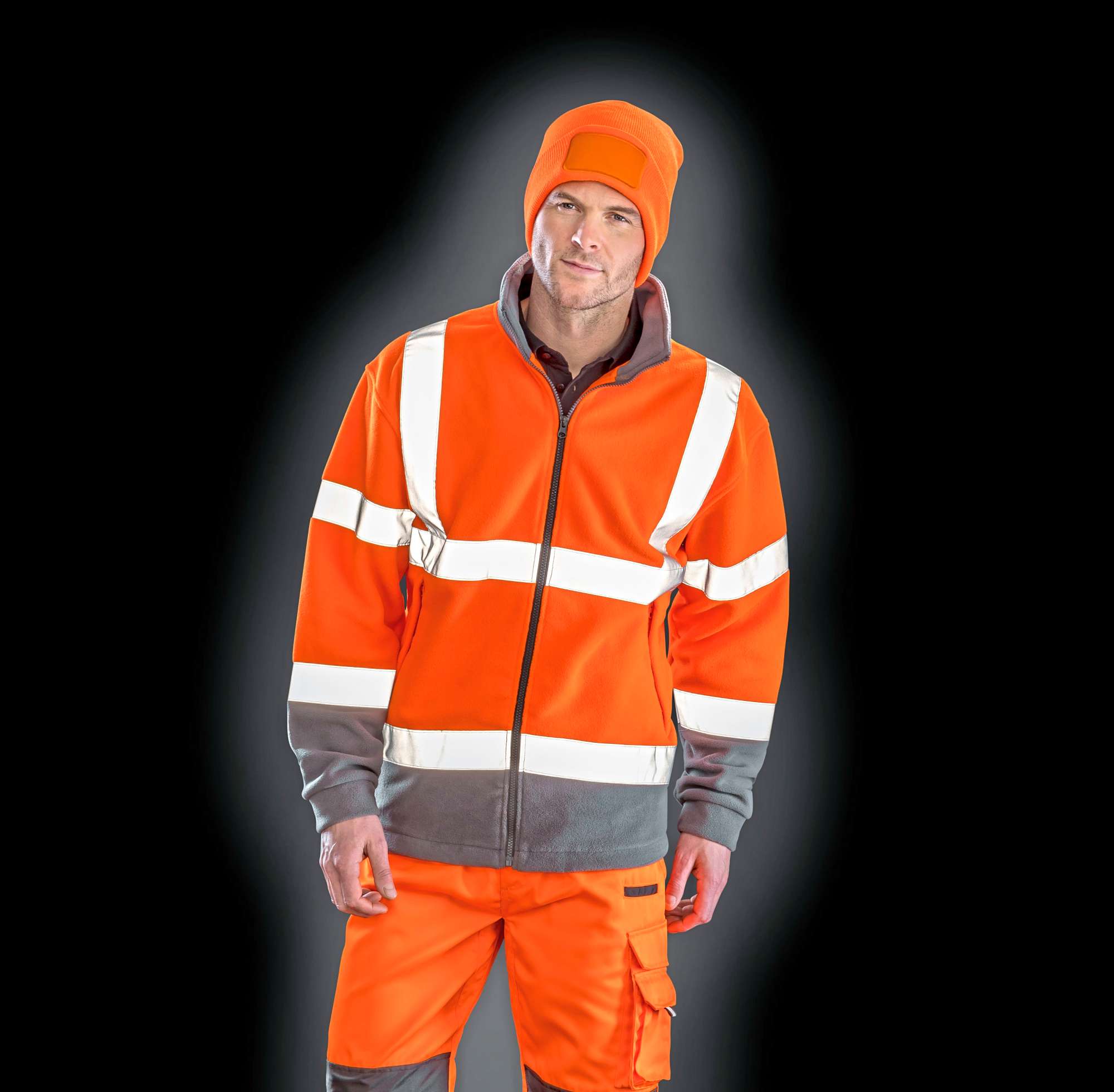 Result Safe-Guard Fluoreszierende Microfleece-Jacke mit Reflektoren, Fluorescent Yellow/Workguard Grey L, RT329