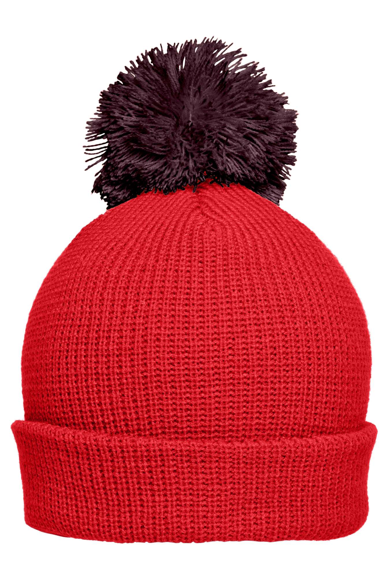 Strickmütze mit Krempe und Bommel