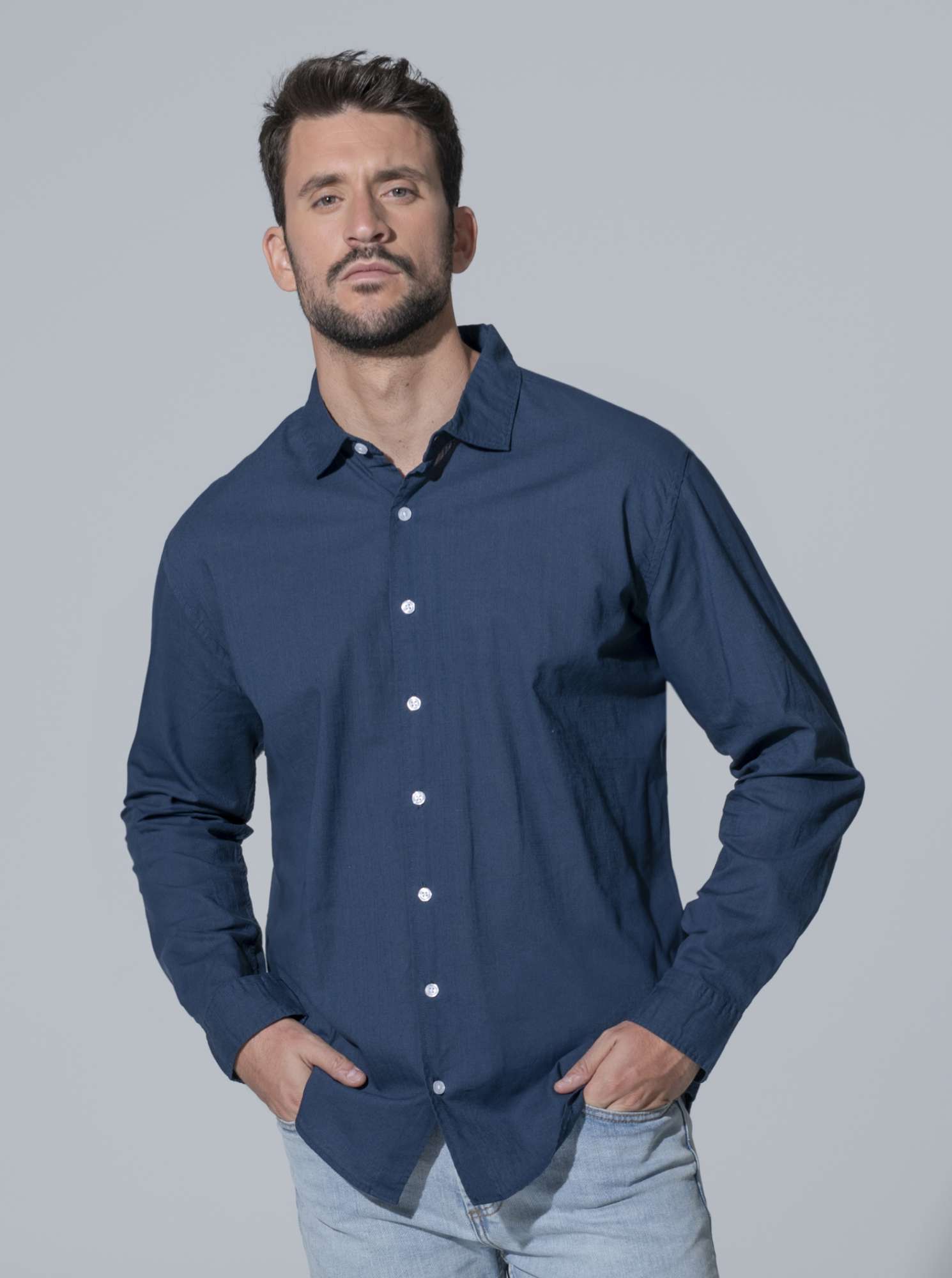 JHK Flammgarn-Baumwolle Langarm-Hemd Camisa Tulum, White S, JHK200