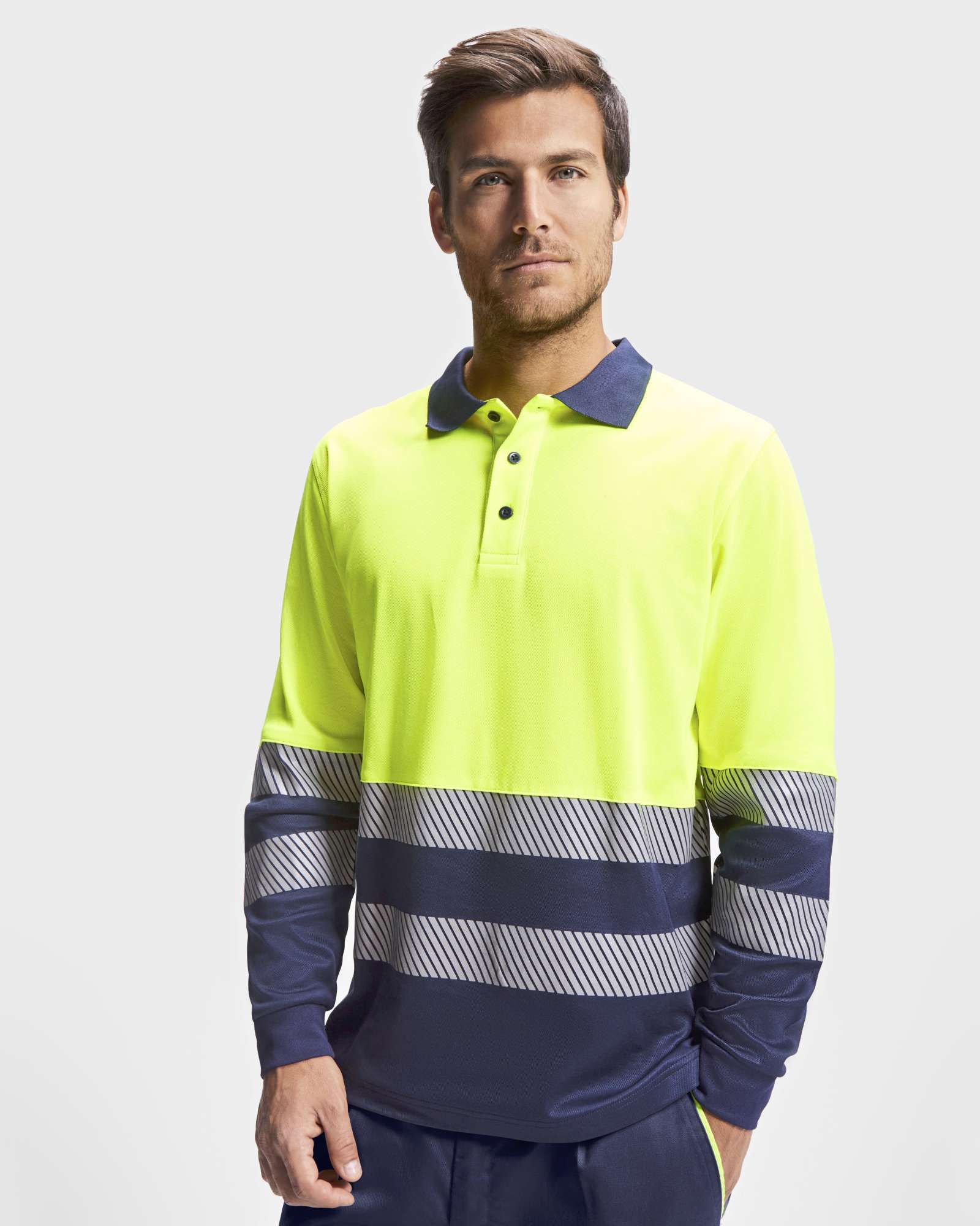 Roly Workwear Langarm-Poloshirt Atrio mit Reflektoren, Fluor Orange 223 XL, RY9319