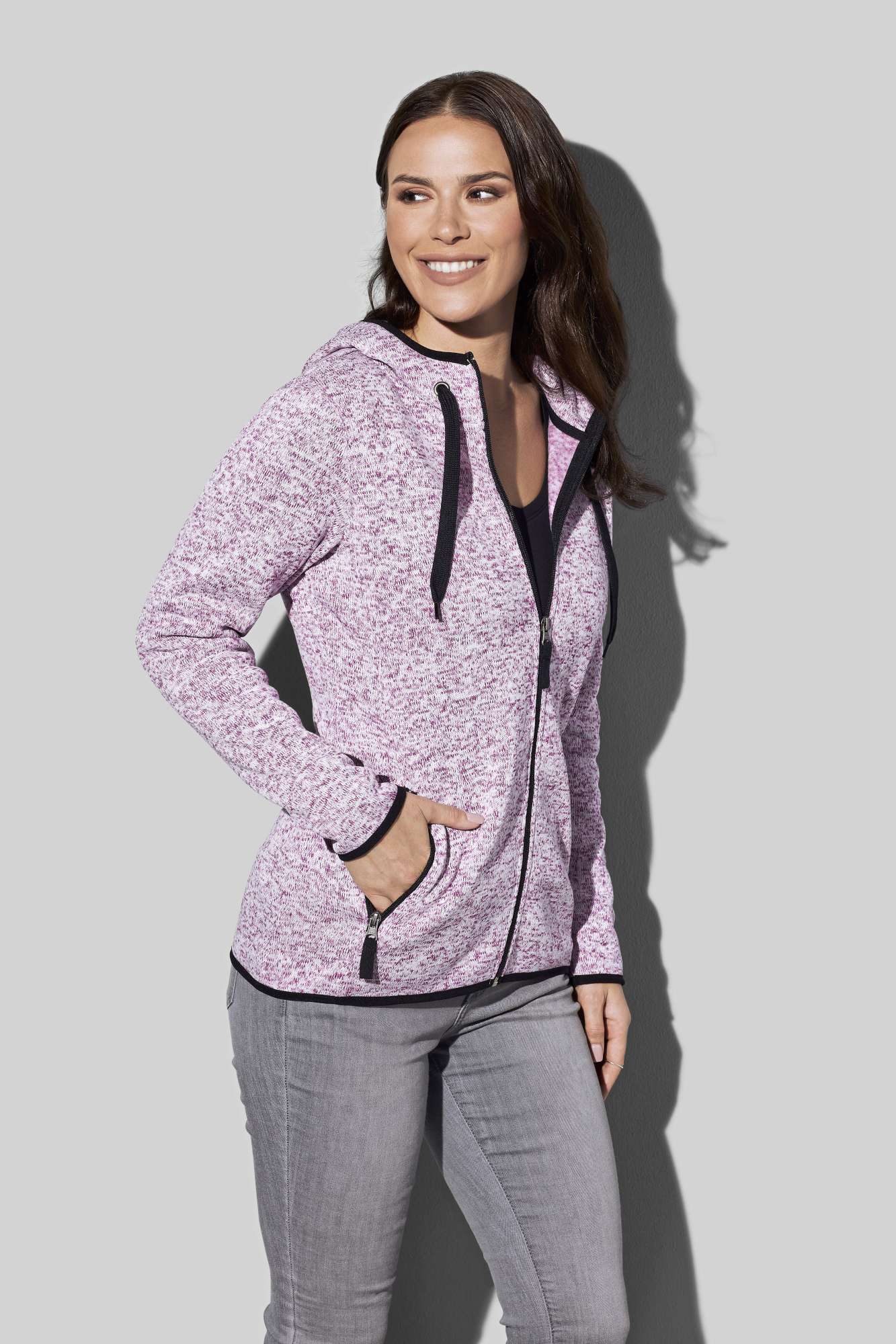 Strickfleece Jacke mit Kapuze für Damen