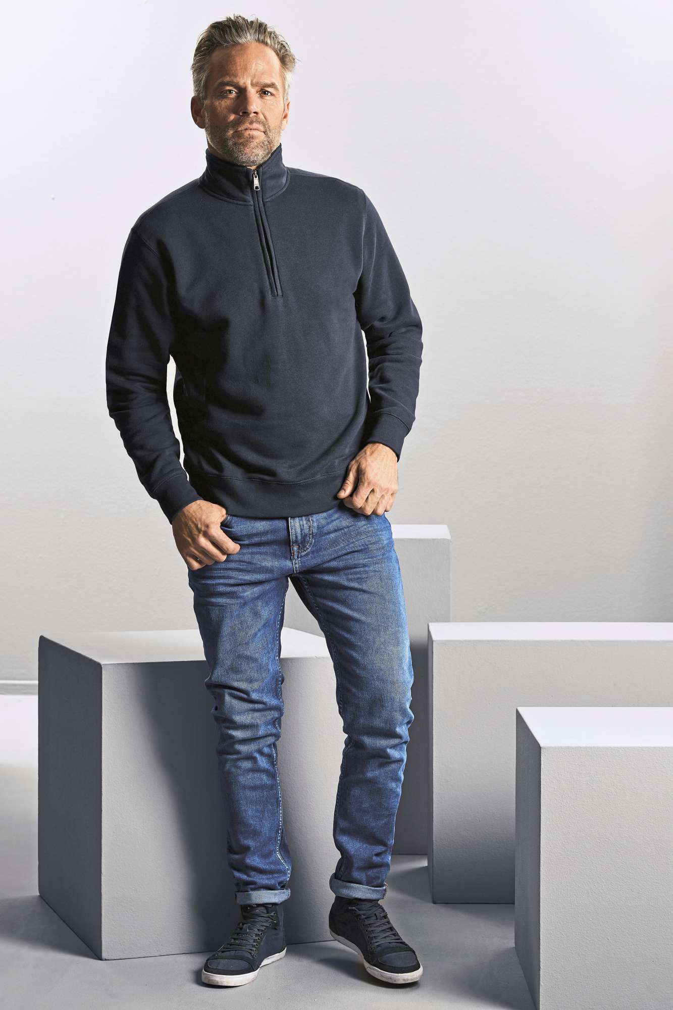 Russel Half-Zip Sweatshirt aus Baumwolle für Herren, French Navy 3XL, Z270M