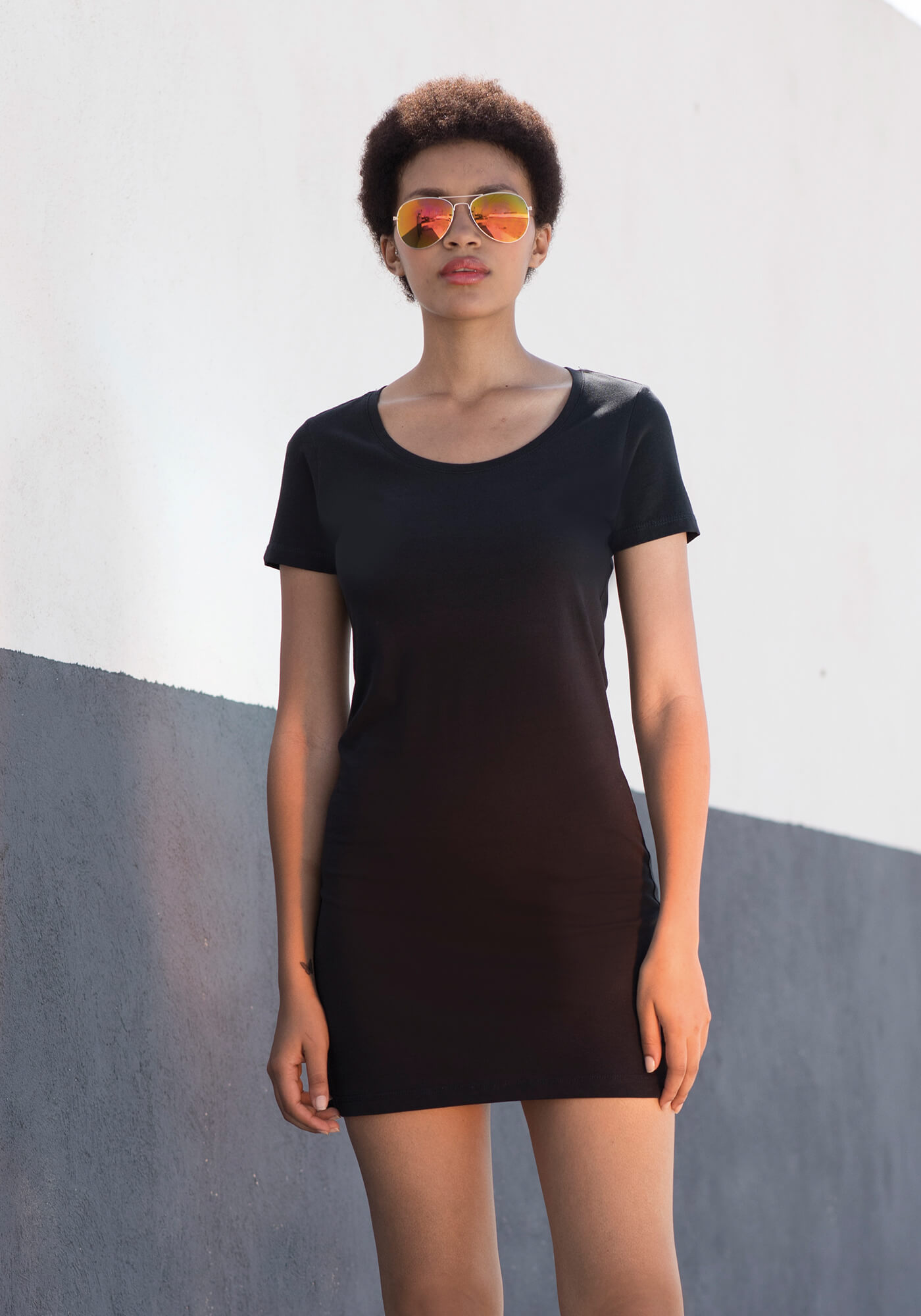 SF Women T-Shirt Kleid Boat-Neck Schnitt für Damen, Black XL, SF257