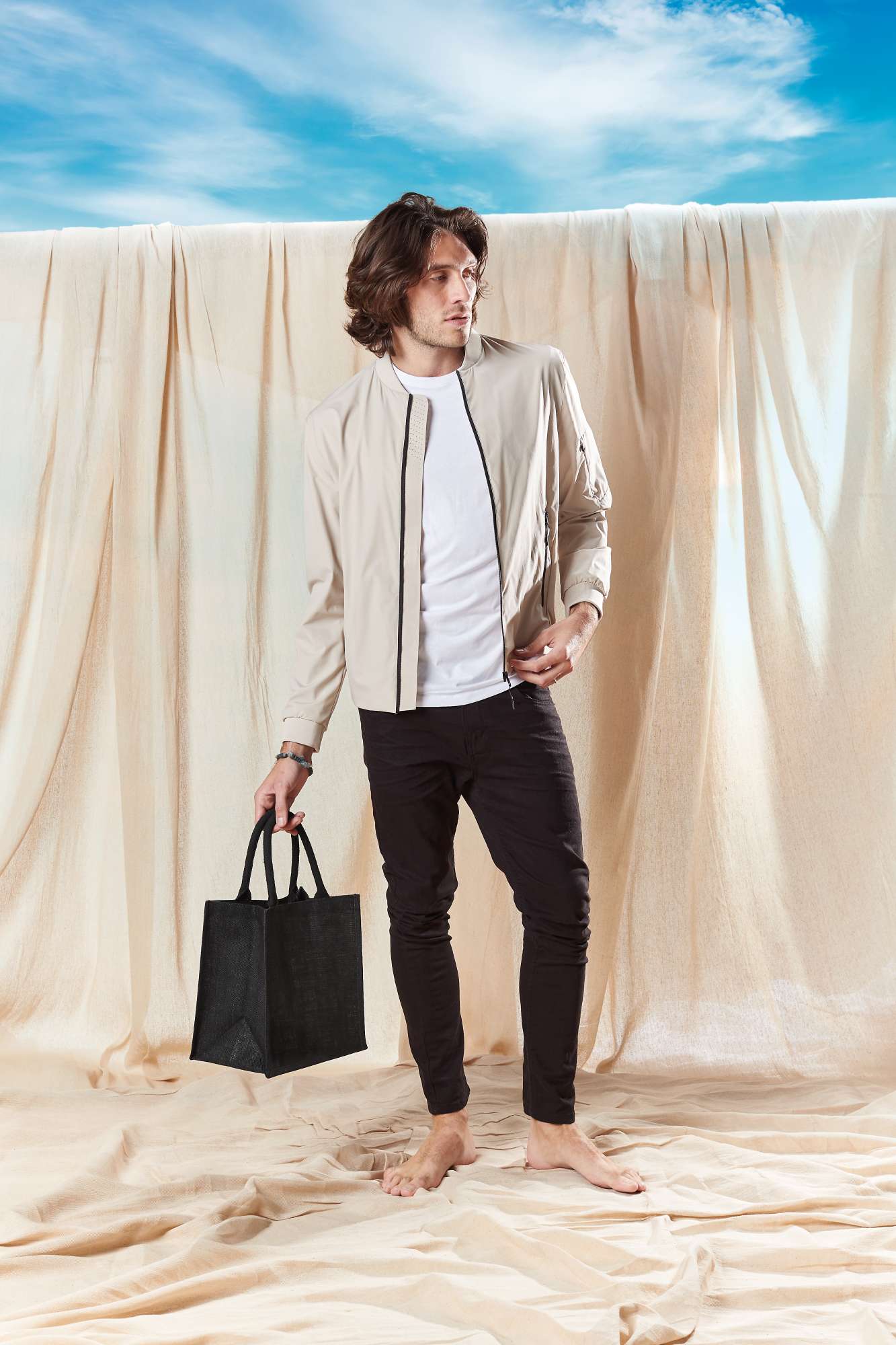 Jute Midi Shopper mit Baumwollgriffen