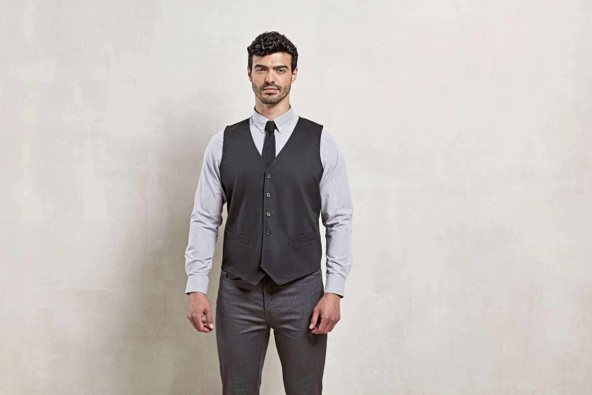 Schwarze Herren-Hospitality-Weste mit Taschen