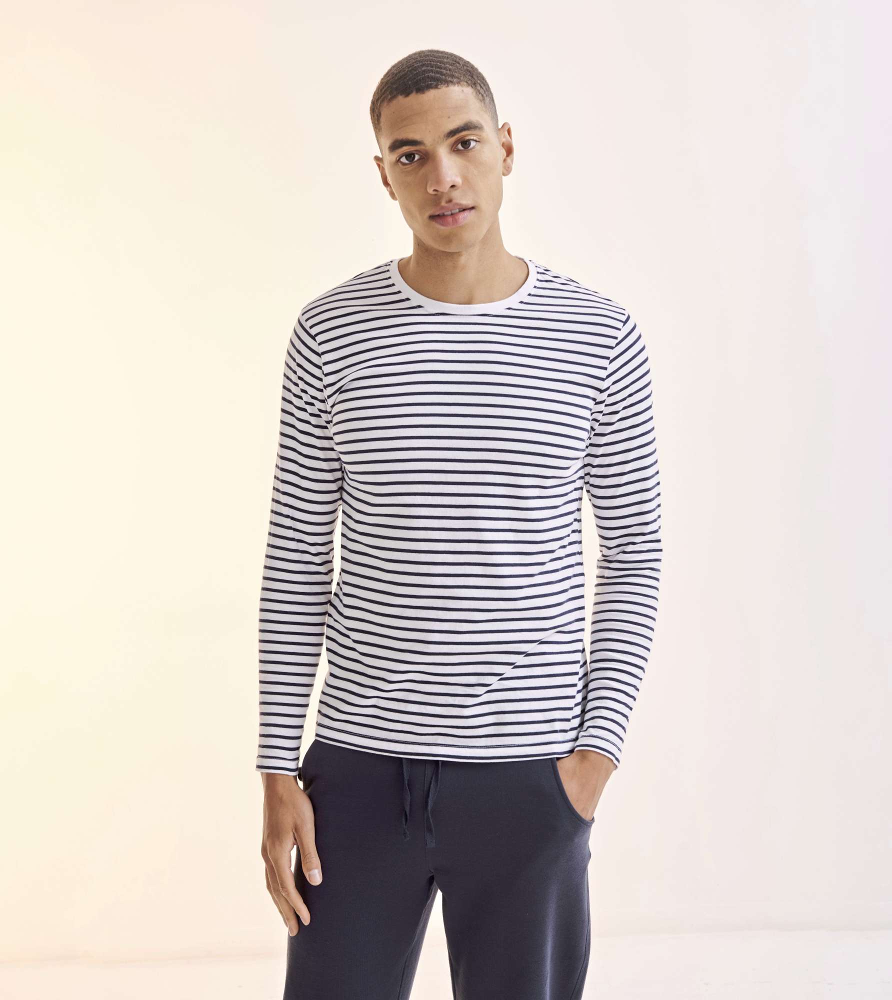 Langarm T-Shirt Oxford Navy mit Label