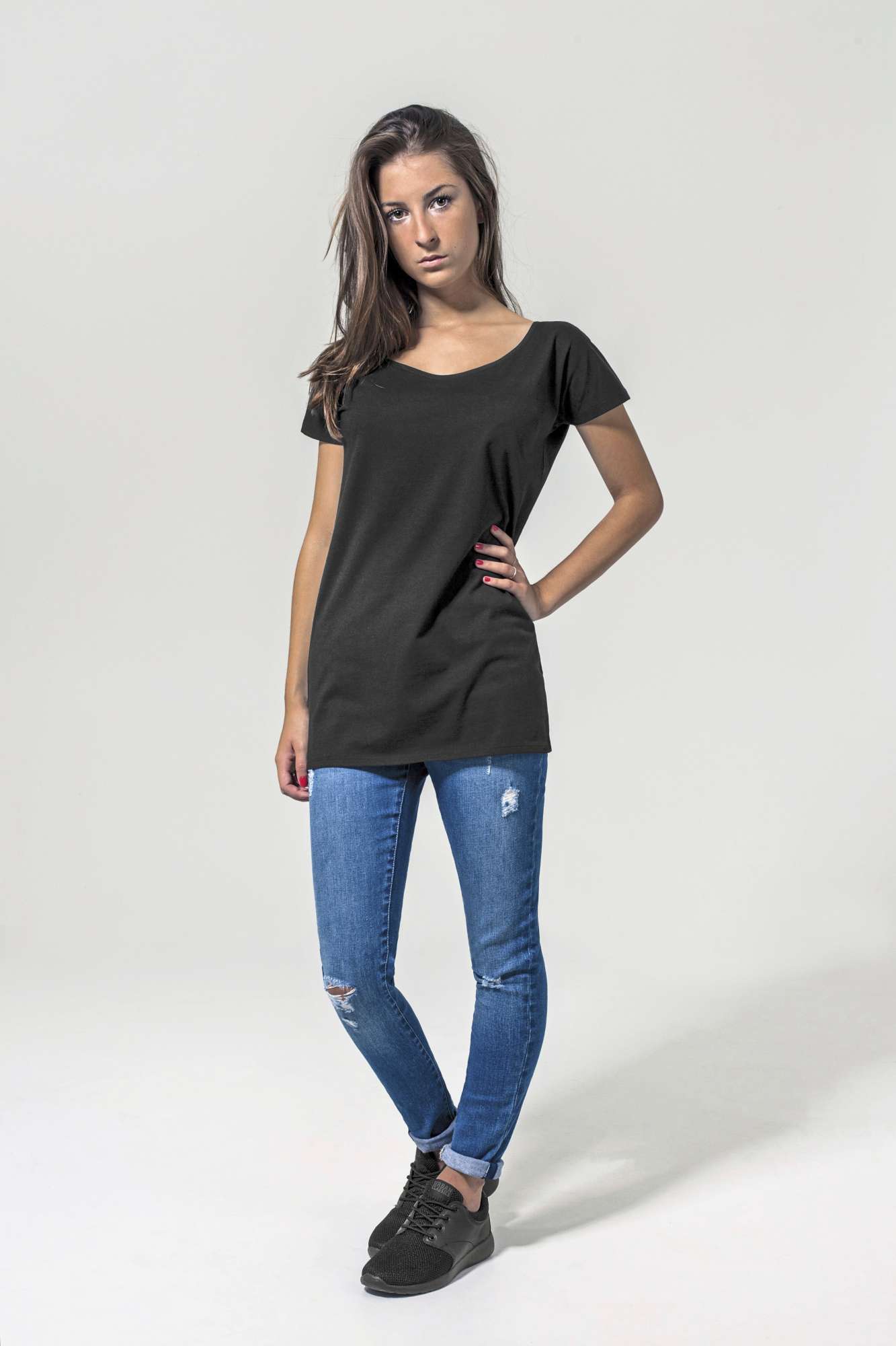 Wideneck T-Shirt aus Baumwolle für Damen