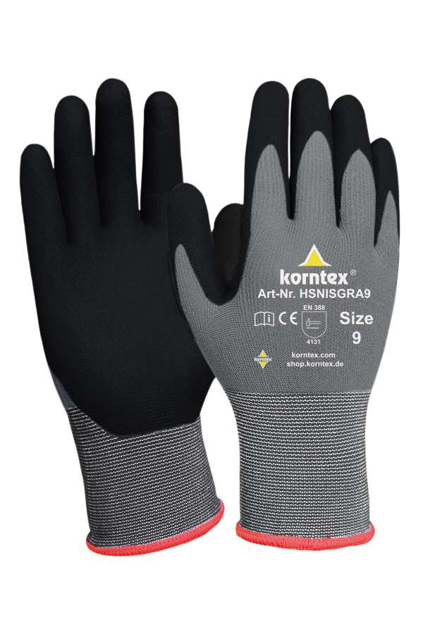 Korntex Elastische Nitrilschaum-Handschuhe Izmir, Black/Grey 6, KX157