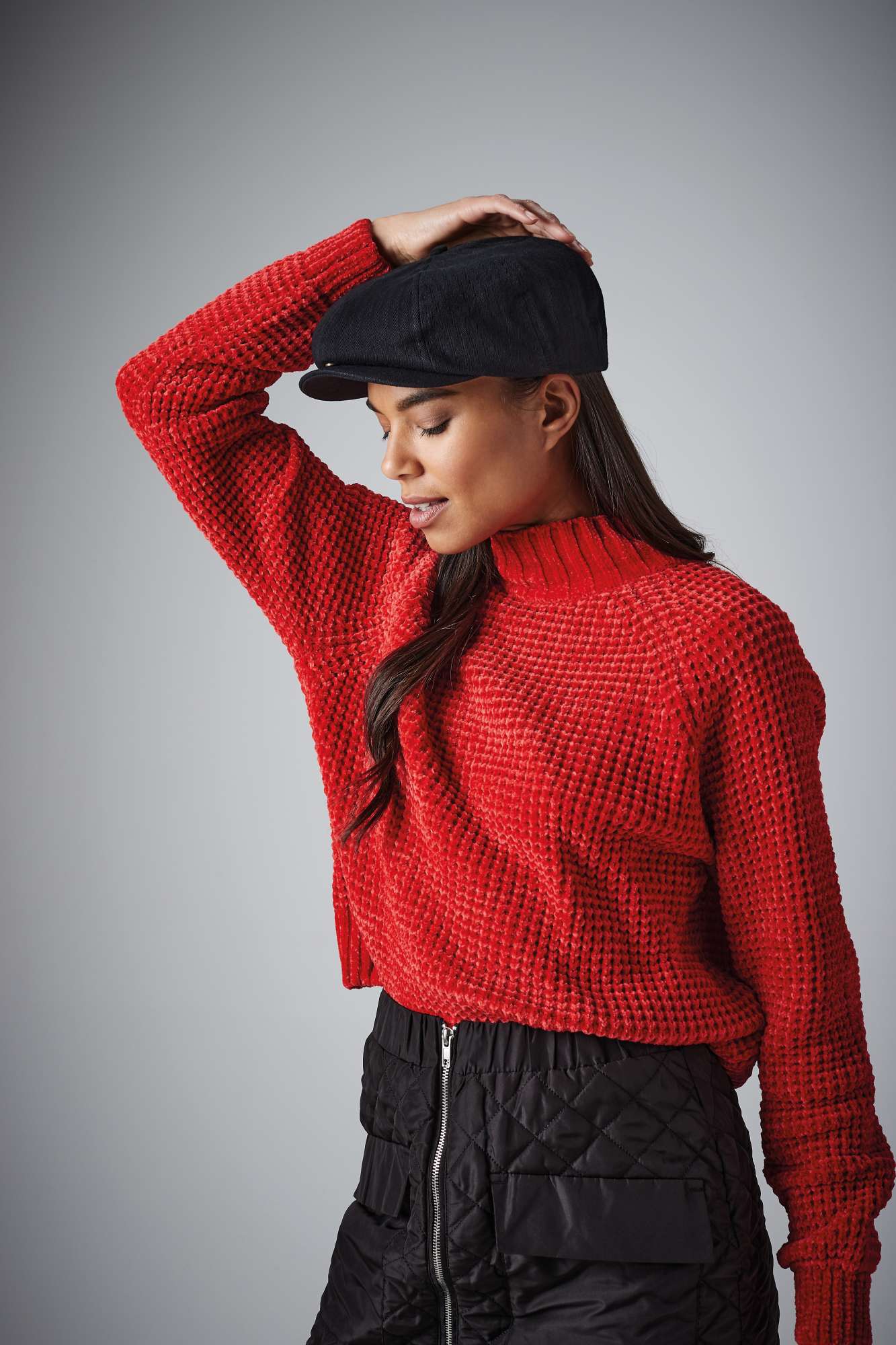 Klassische Newsboy Cap mit Fischgrätmuster