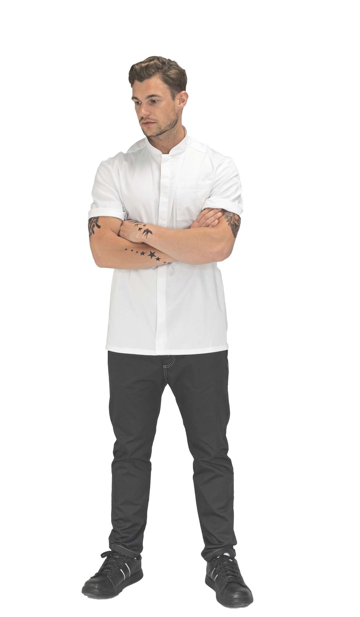 Le Chef Prep Kurzarm-Jacke Schwarz/Weiß, White/Black L, LF118