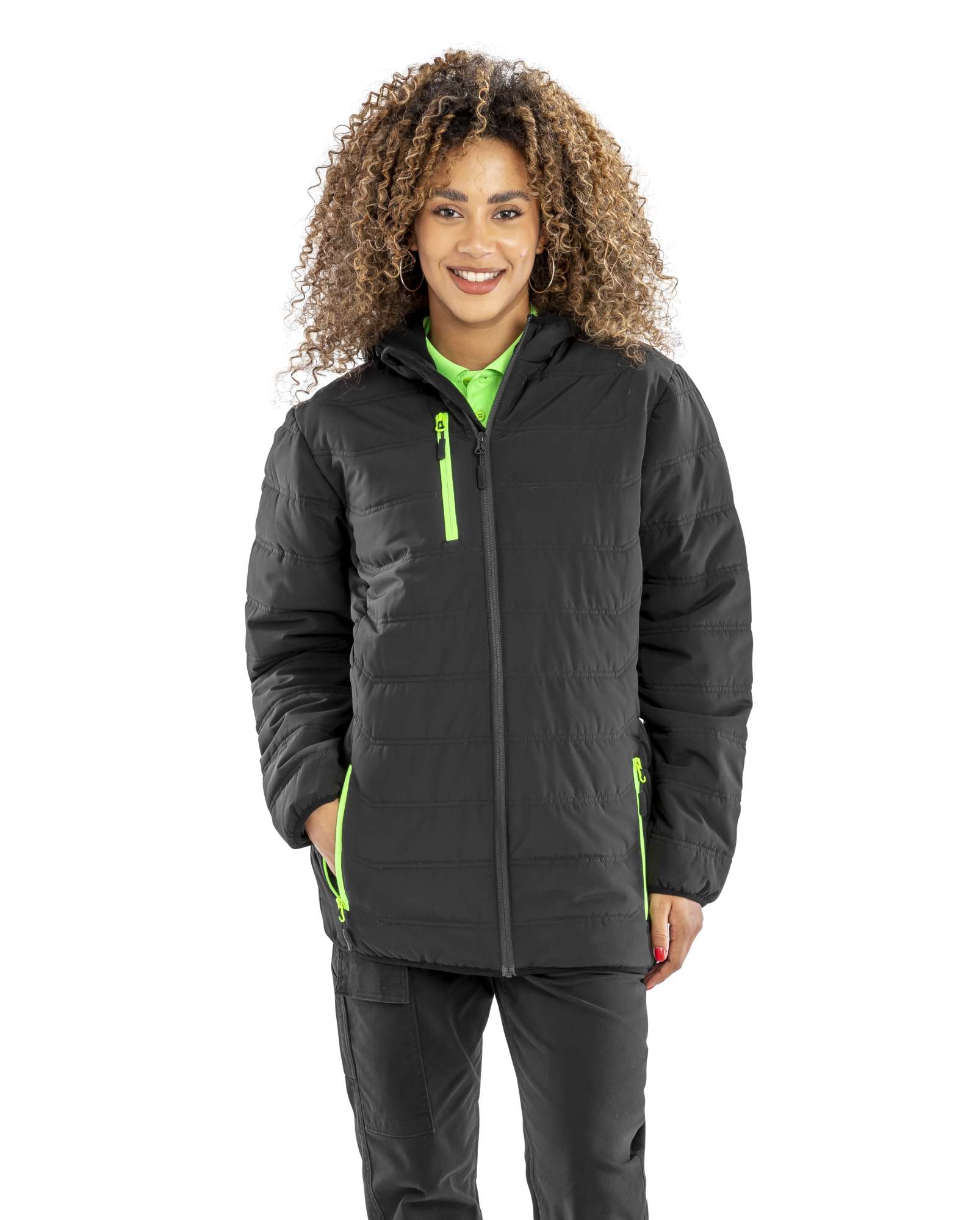 Result Genuine Recycled Recycelte Winterjacke mit Fleece-Wattierung, Black/Lime 3XL, RT240