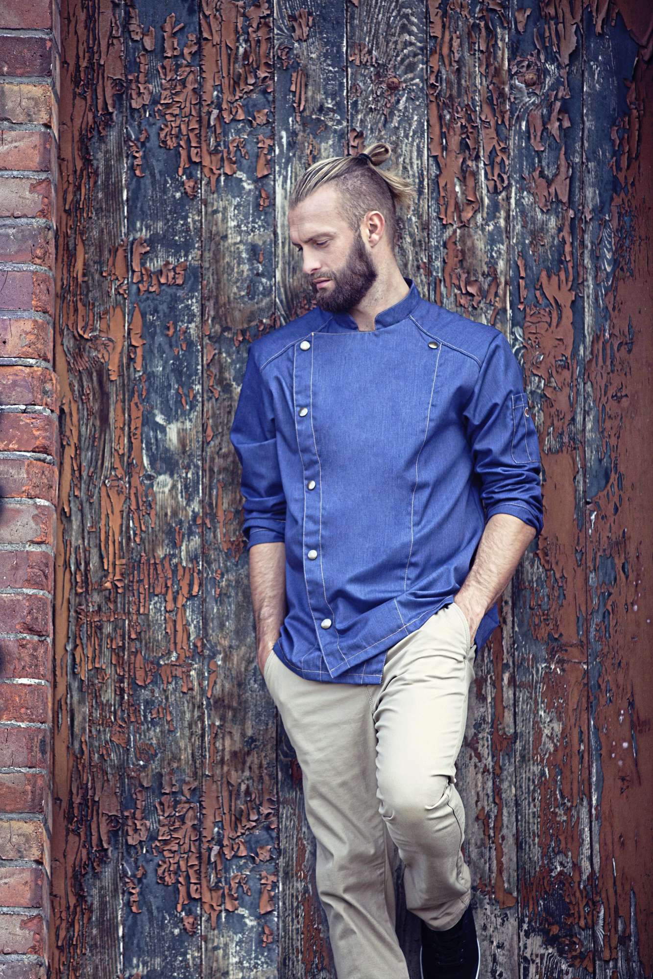 Karlowsky Kochjacke Jeans-Style mit Steppnähten, Vintage Blue (ca. Pantone 2108C) 50, KY099