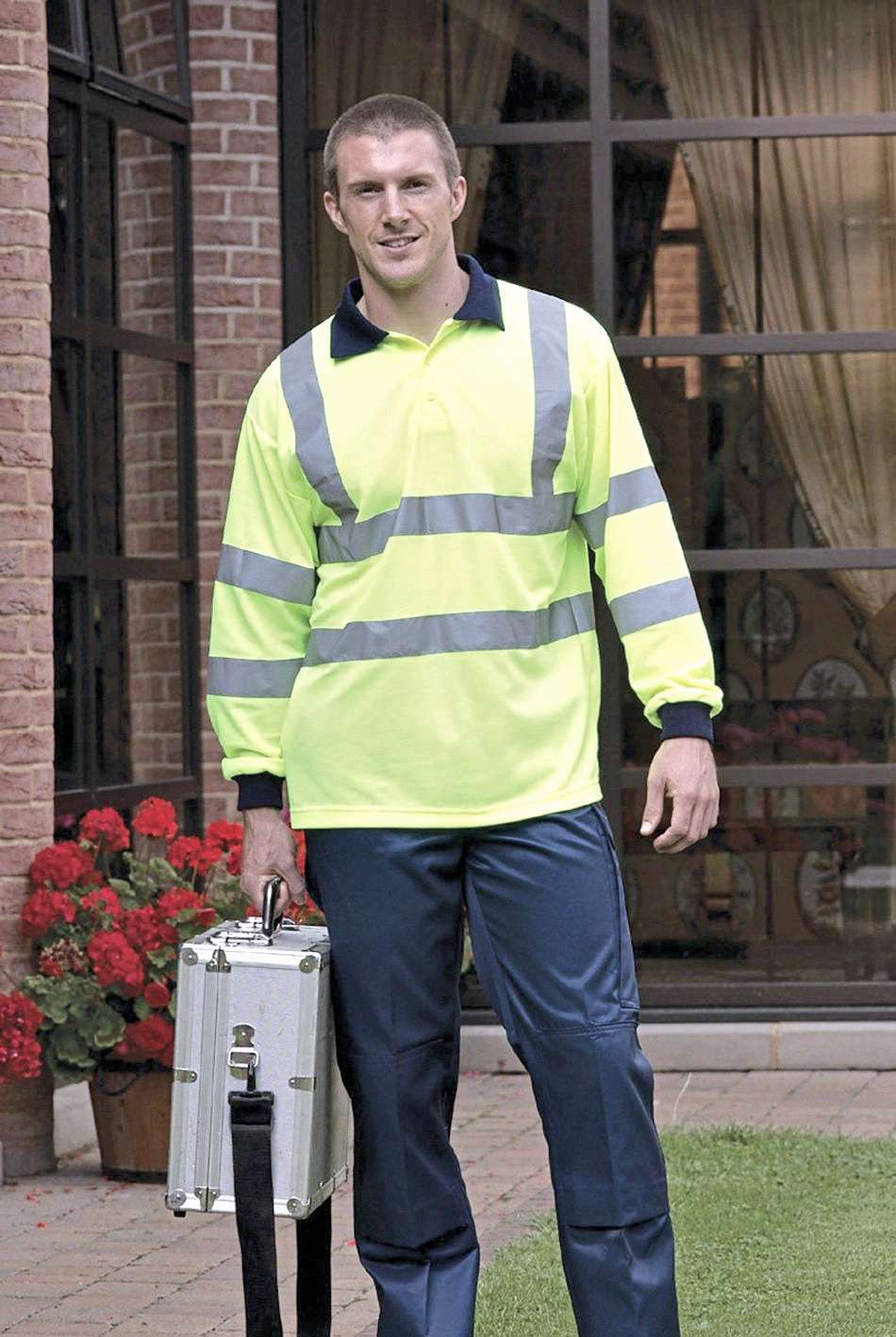 YOKO Hi-Vis Langarm Poloshirt mit Reflektoren, Hi-Vis Yellow XL, YK310