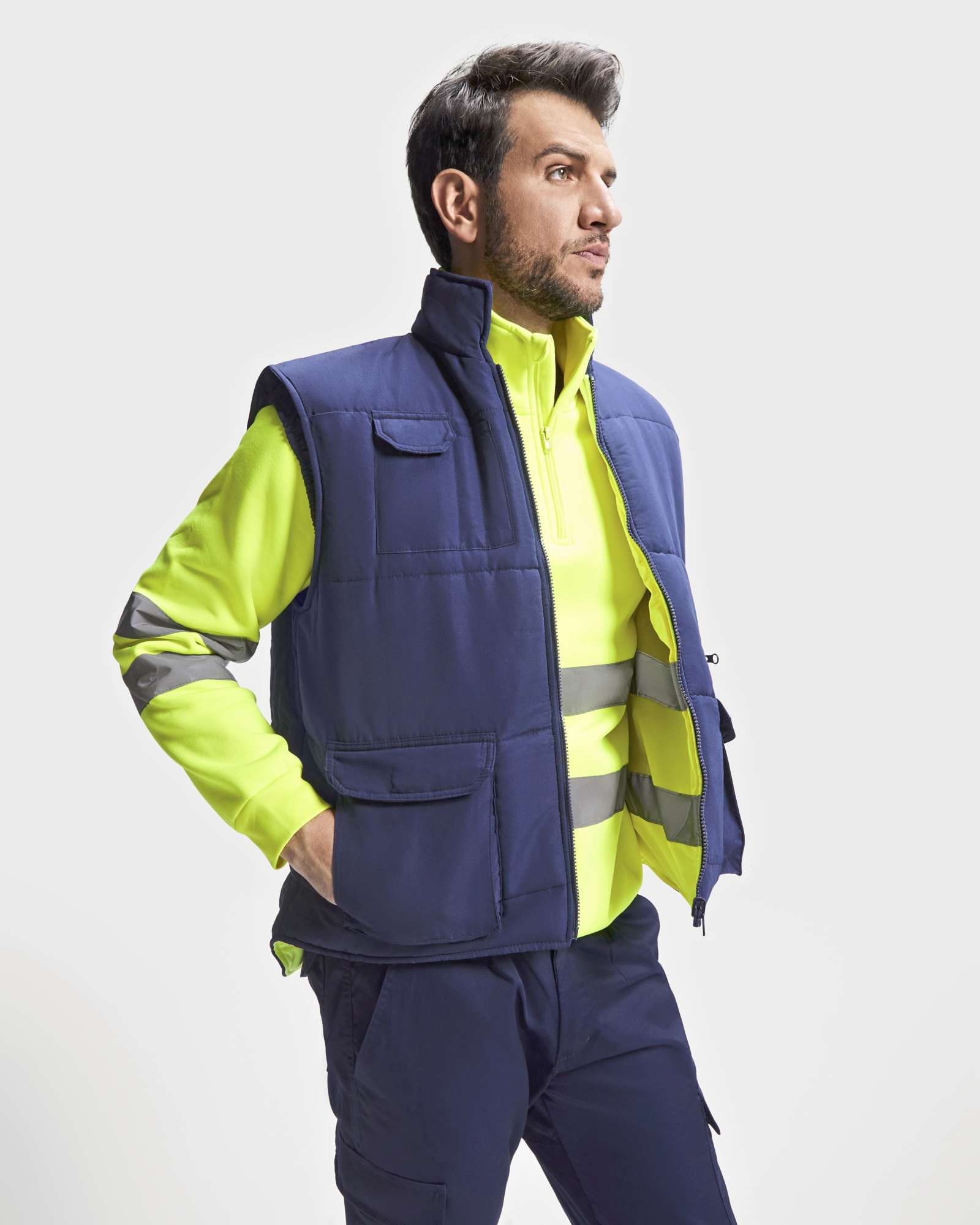 Roly Workwear Warnwendeweste Persei mit Reflektoren, Navy Blue 55/Fluor Yellow 221 XL, RY9313