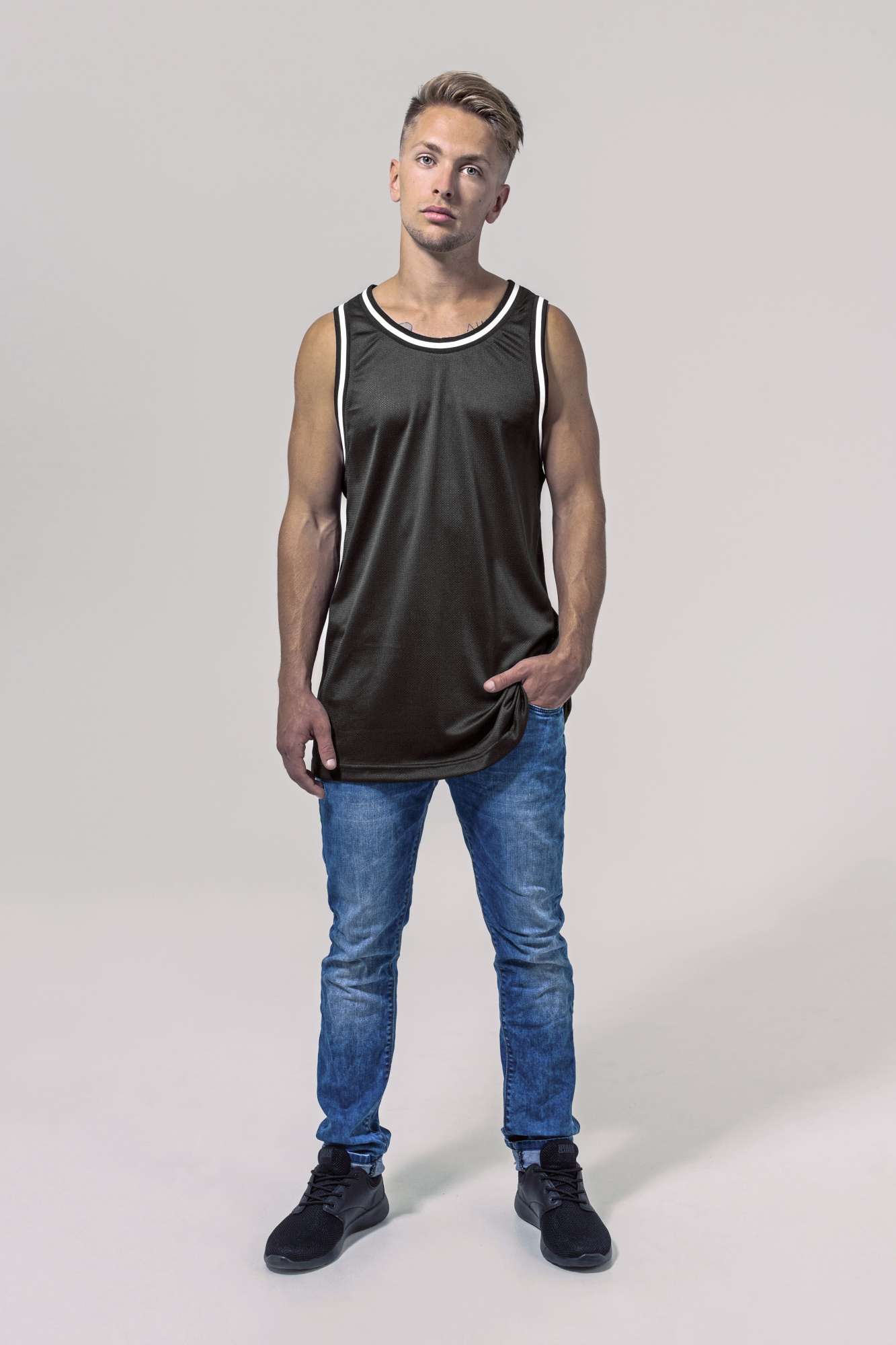 Mesh Tanktop mit Longcut und Rippbündchen