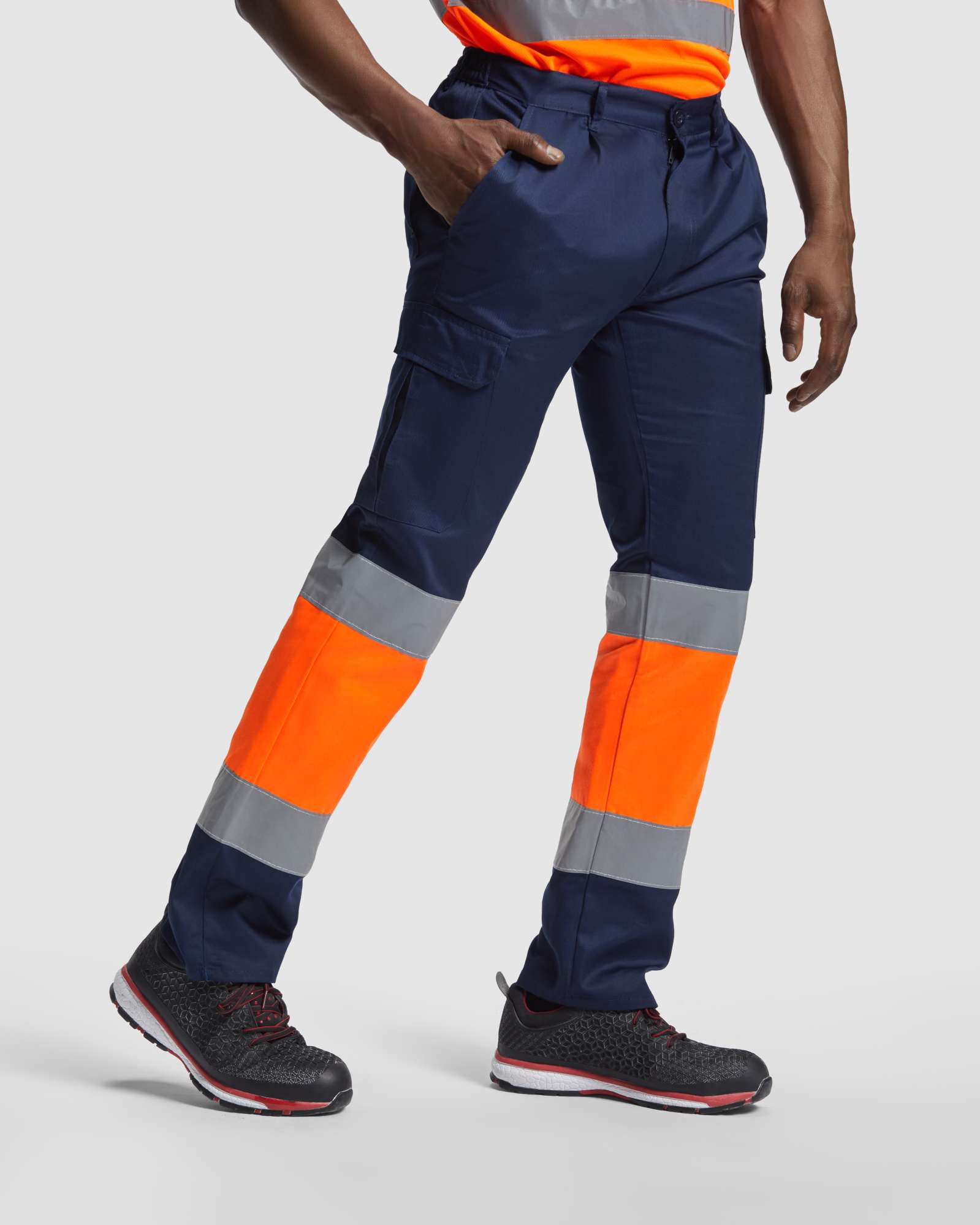 Roly Workwear Naos Multitaschen-Hose in Neonfarben, Navy Blue 55/Fluor Orange 223 38, RY9300