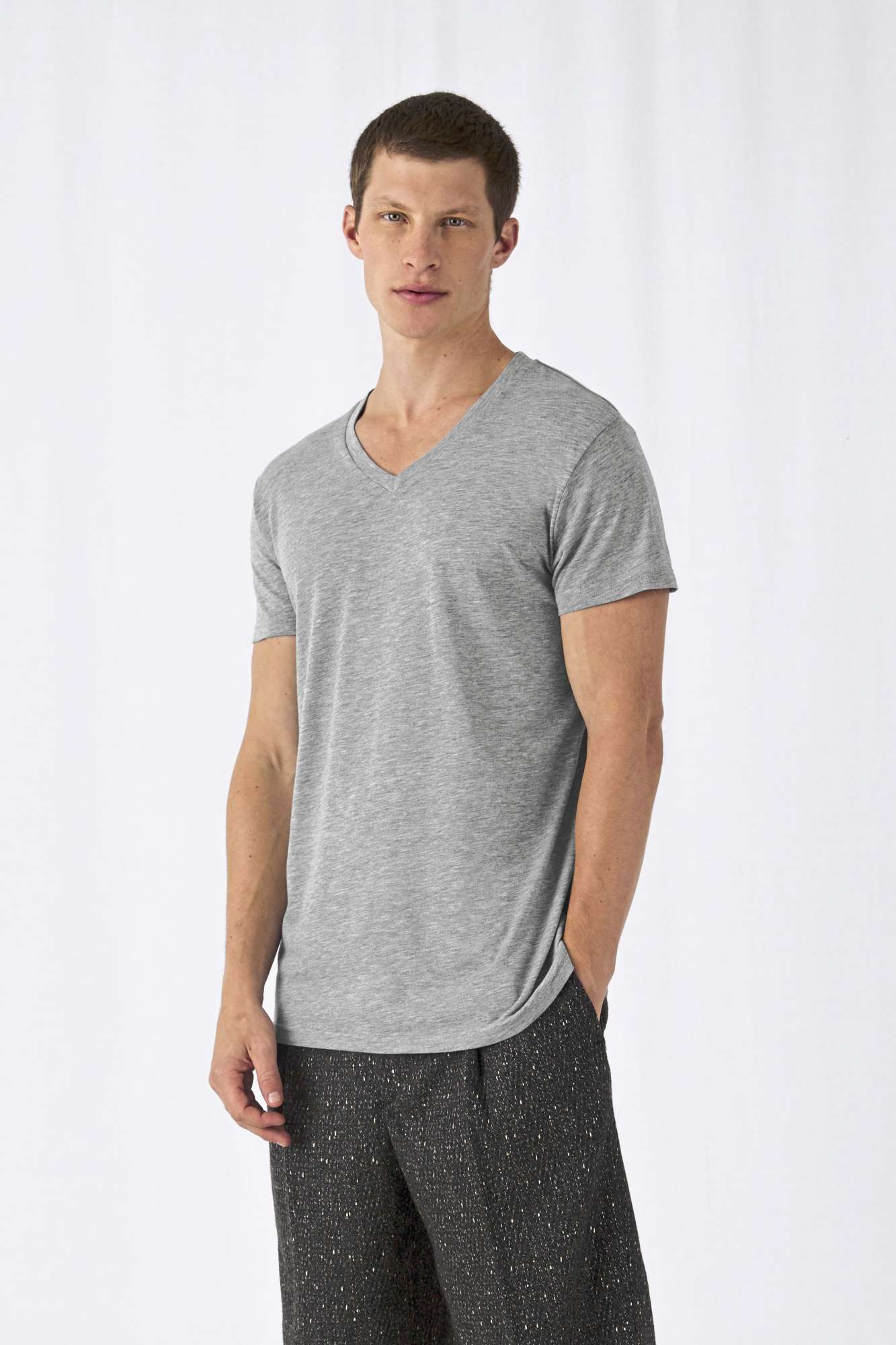 V-Ausschnitt Triblend T-Shirt Herren