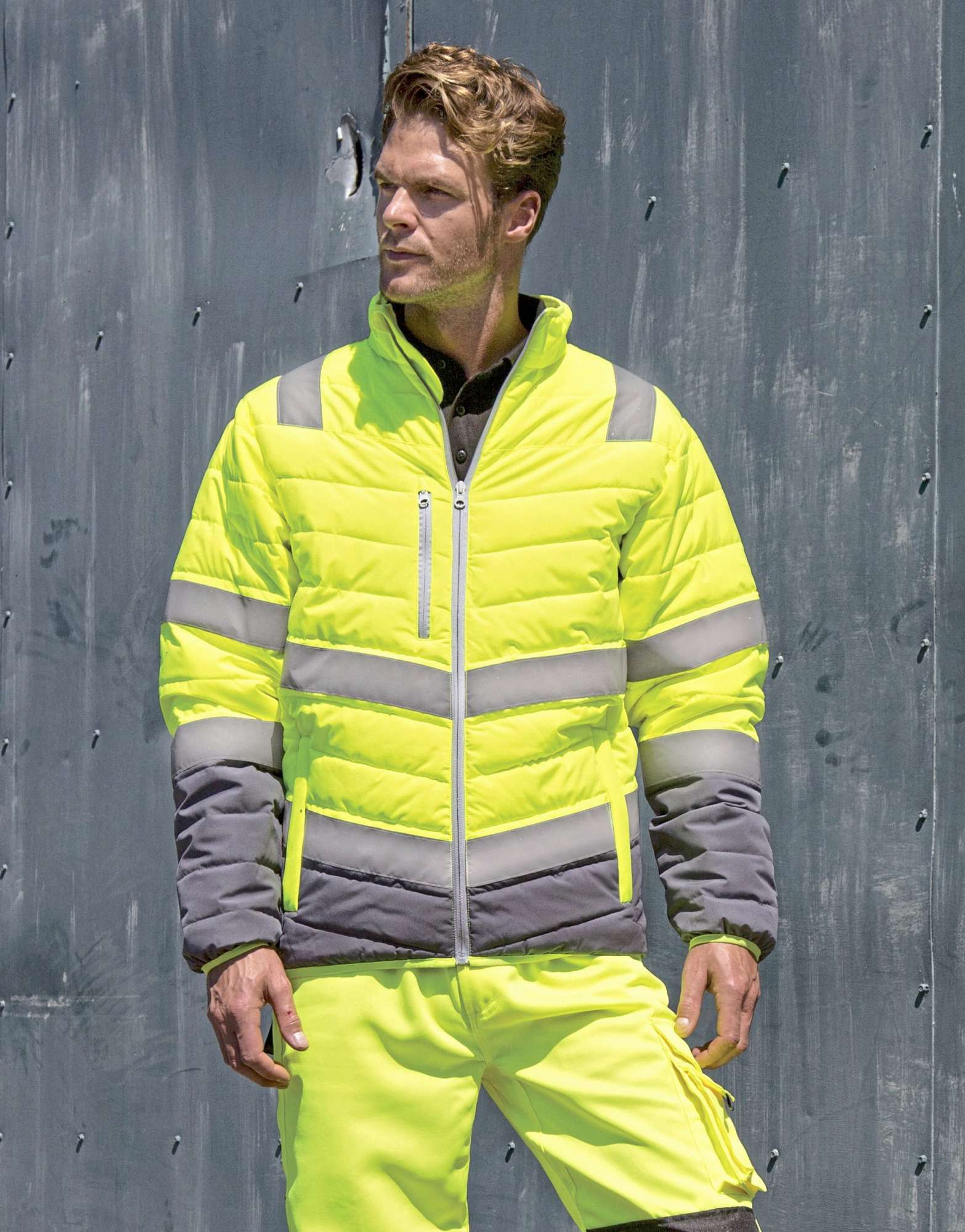 Result Safe-Guard Sicherheitsjacke mit reflektierenden Streifen in, Fluorescent Yellow/Grey XL, RT325