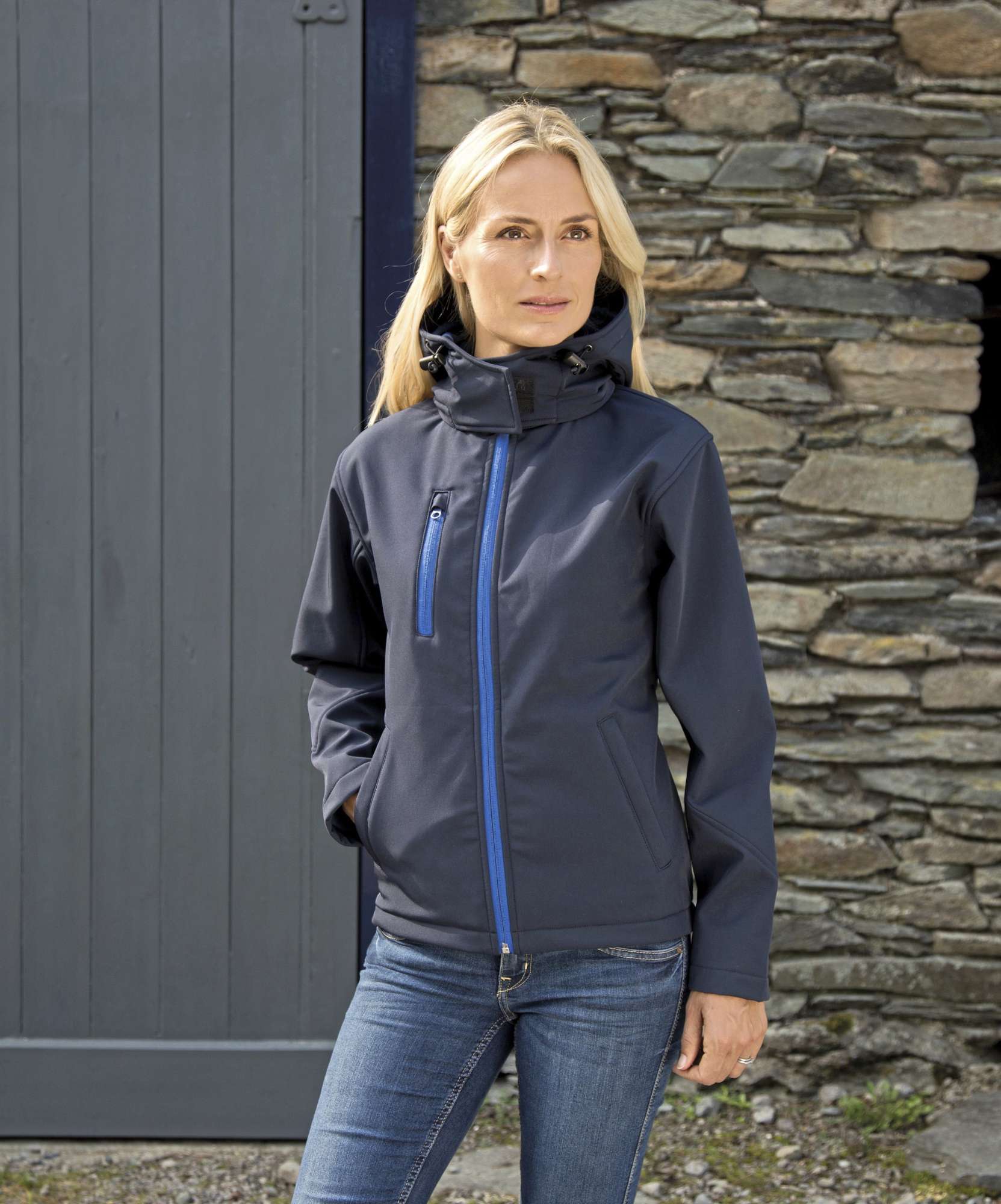 Result Core Drei-Lagen Softshell-Jacke mit Kapuze, Navy/Royal L, RT230F