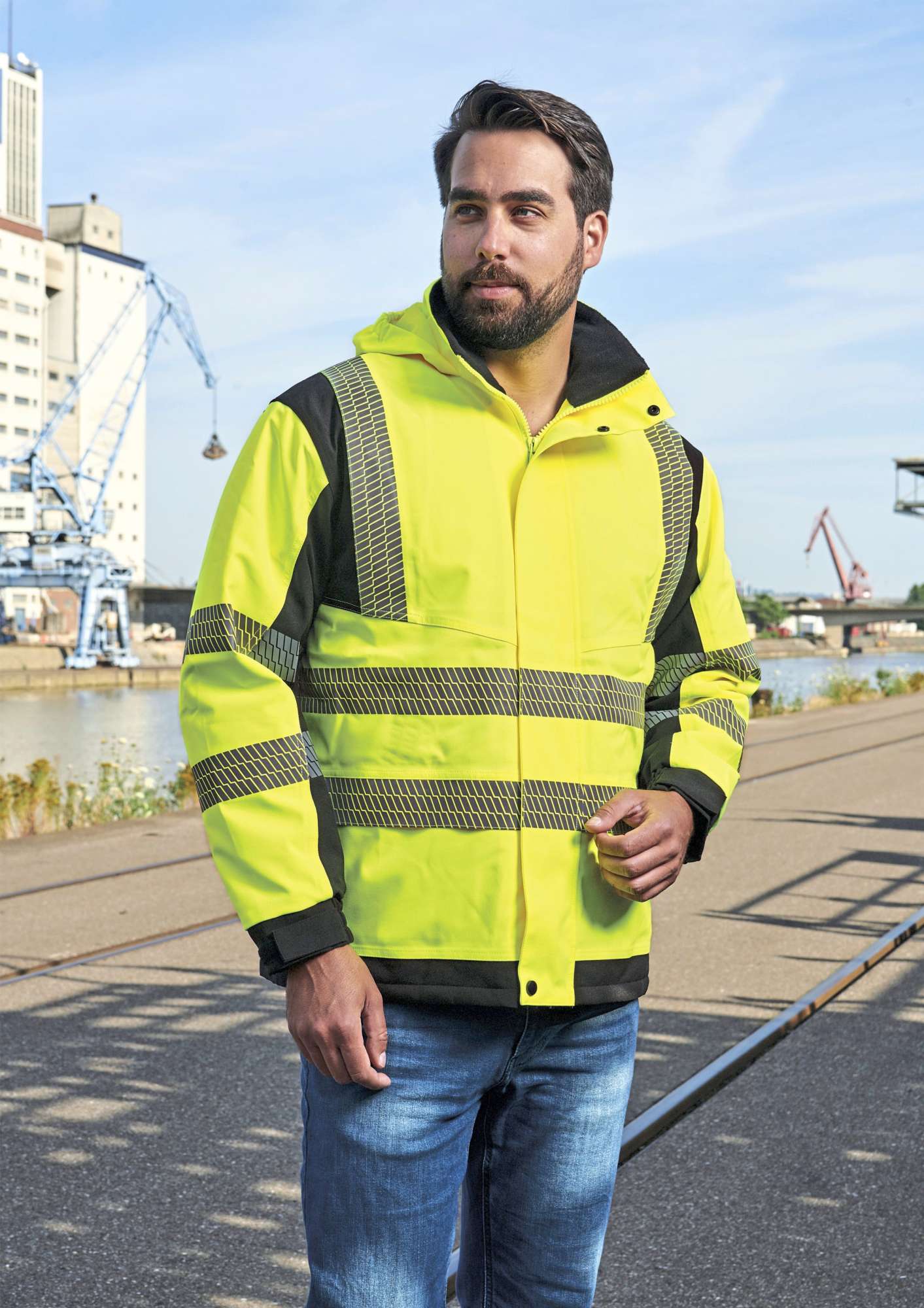 Korntex Hi-Vis Softshell Safety Jacke Copenhagen, Signal Yellow/Black XL, KX812