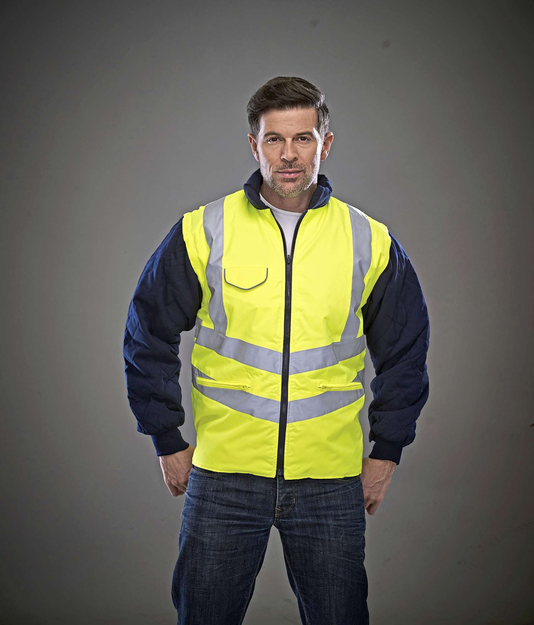 YOKO Hi-Vis Chevron Warnschutzjacke mit abnehmbaren Ärmeln, Hi-Vis Yellow XL, YK703
