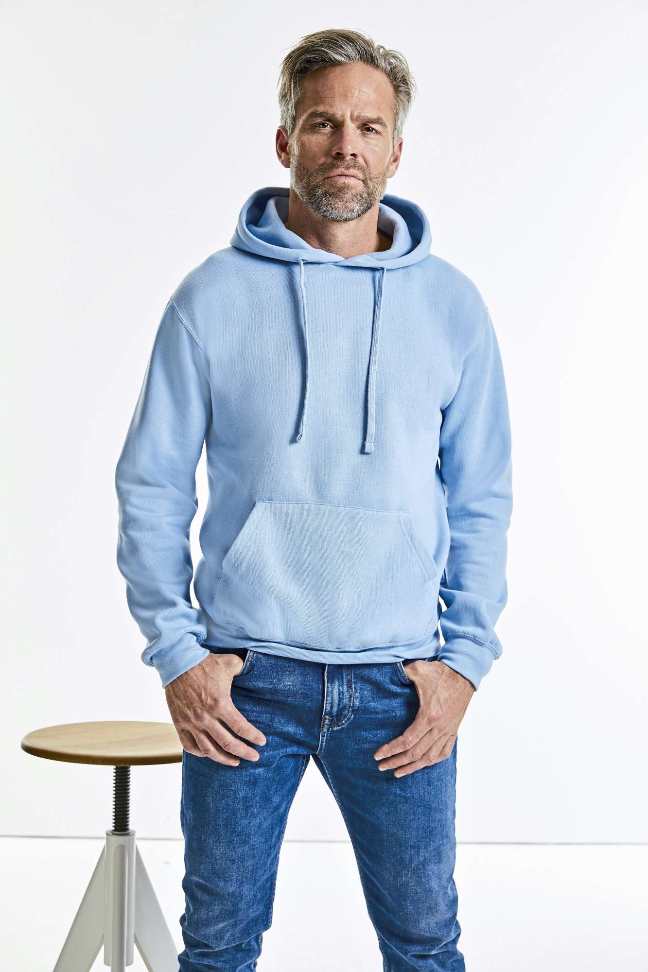Russel Langarm-Hoodie mit Kapuze und Kängurutasche, Light Oxford (Heather) XL, Z575N