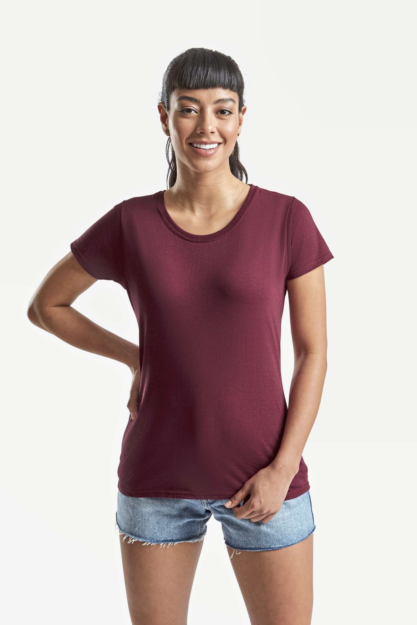 Fruit of the Loom T-Shirt mit Slim-Fit-Schnitt für Damen, Light Graphite (Solid) M, F288N
