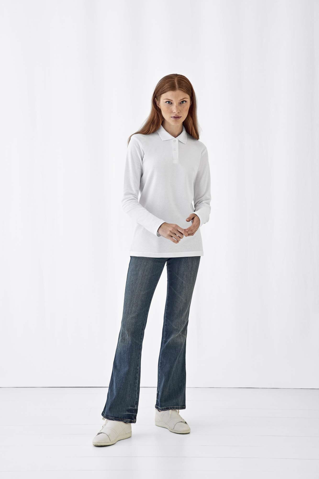 Langarm Poloshirt aus Baumwolle für Damen