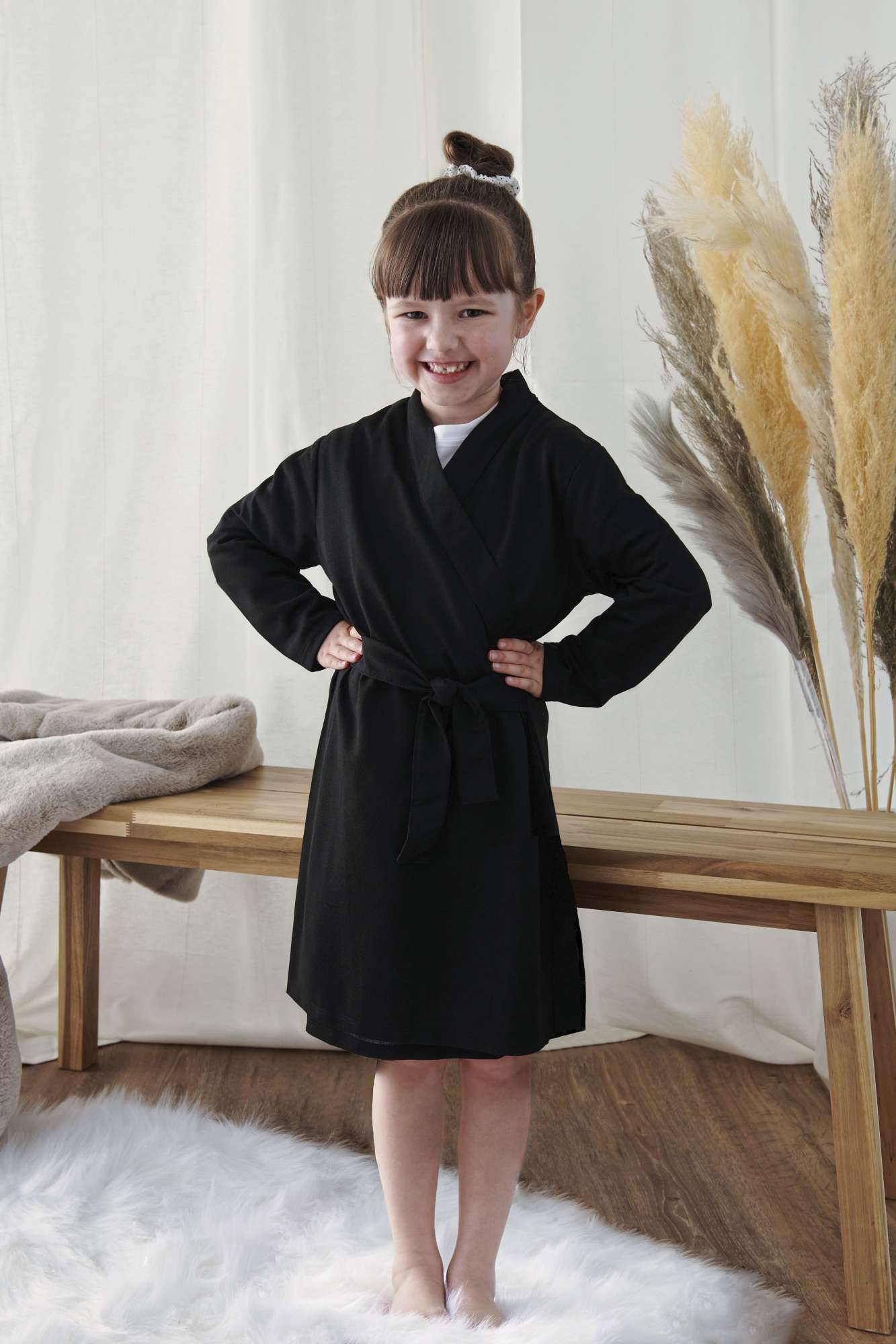 Knielanger Kinder-Bademantel im Kimono-Stil