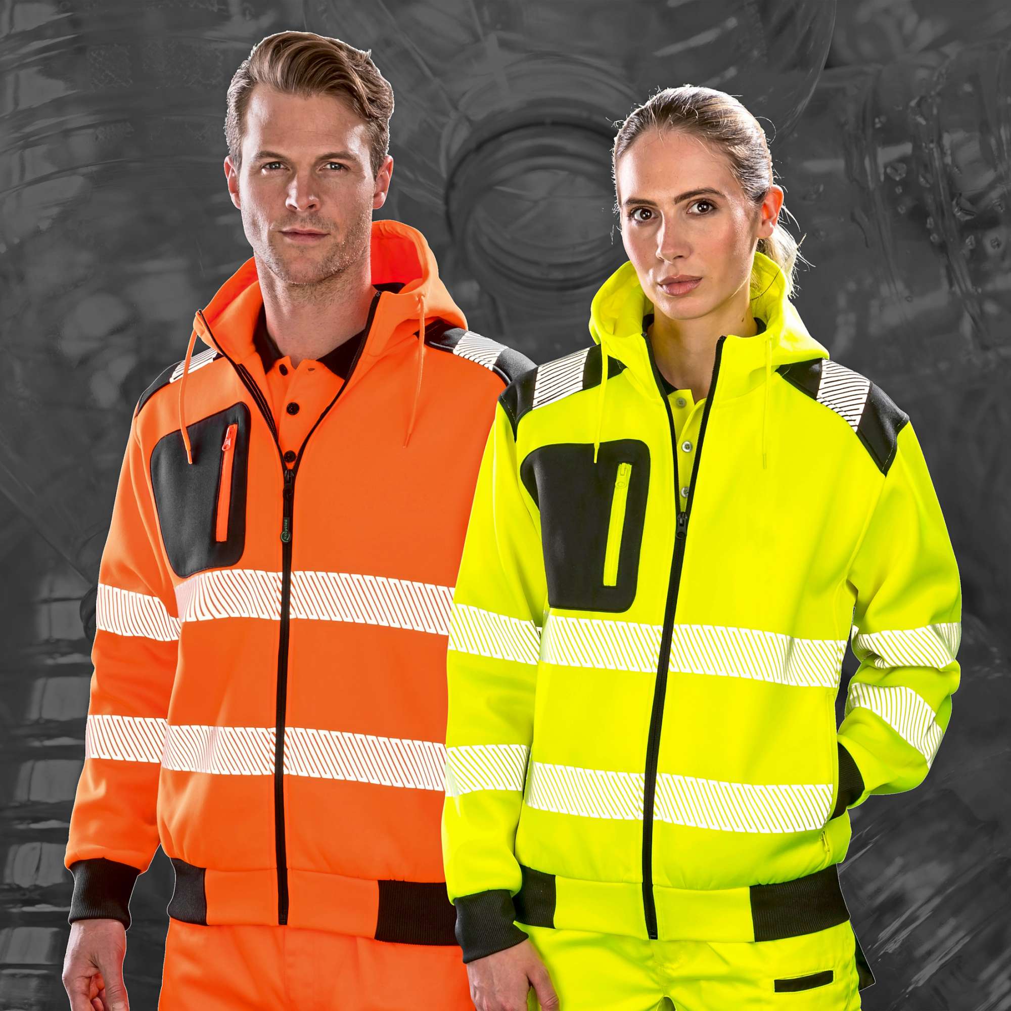 Result Genuine Recycled Recycelter Sicherheits-Hoody mit Reißverschluss, Fluorescent Orange/Black XL, RT503