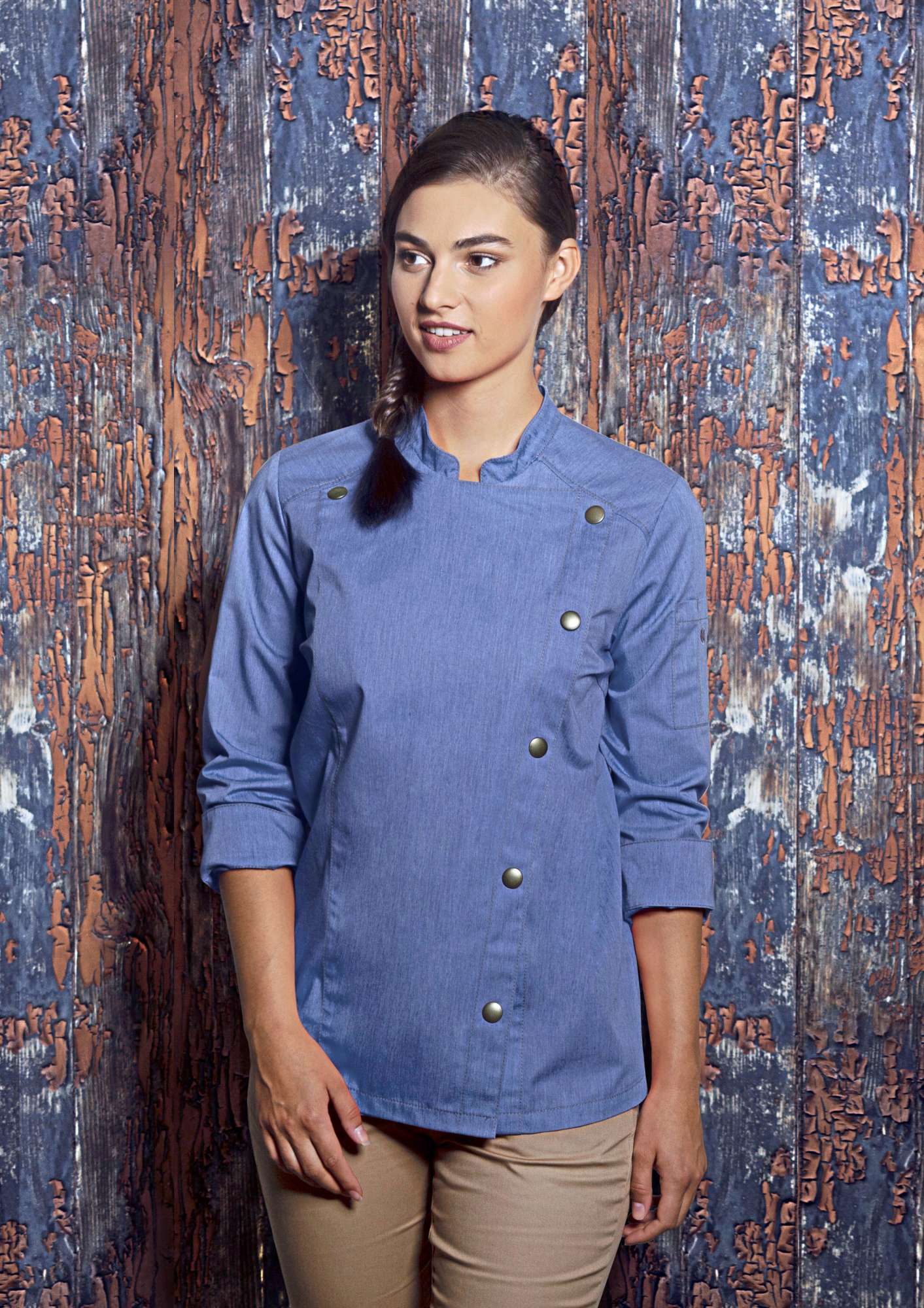Kochjacke Jeans-Style mit Steppnähten für Damen