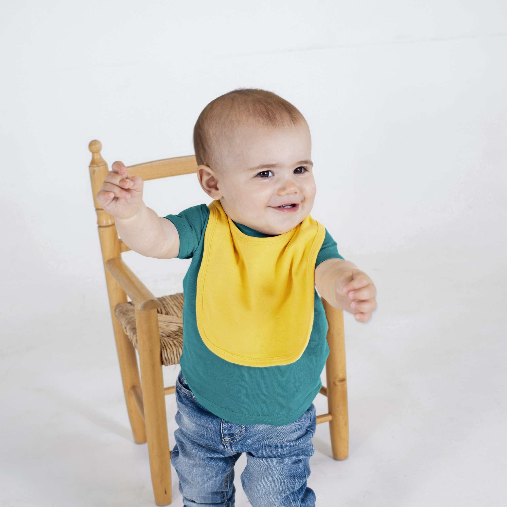 Larkwood Doppellagiges Baby-Lätzchen mit Klettverschluss, White/Pale Blue One Size, LW082