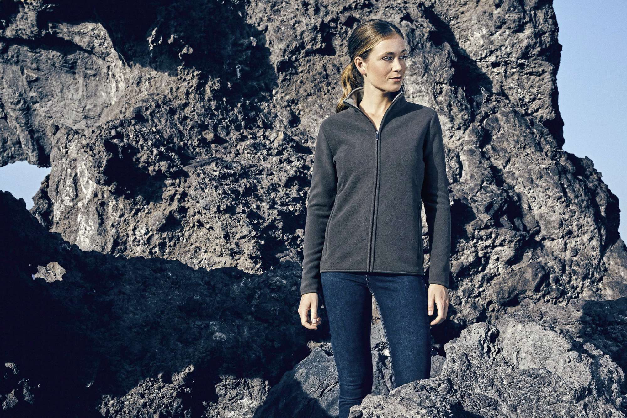 Double Fleecejacke mit Stehkragen für Damen