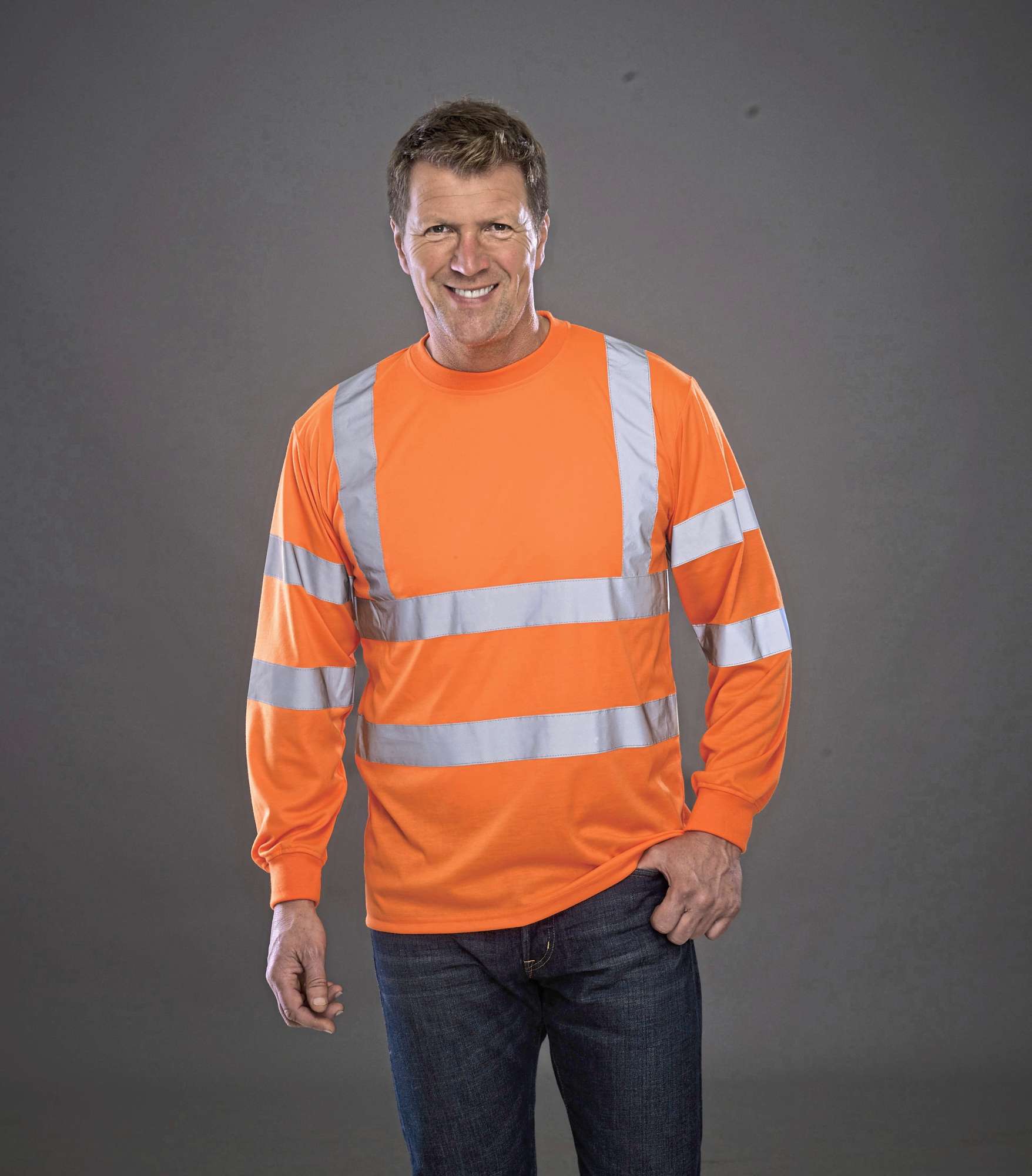 YOKO Hi-Vis Langarm Sicherheits-Shirt mit Reflektoren, Hi-Vis Orange XL, YK420