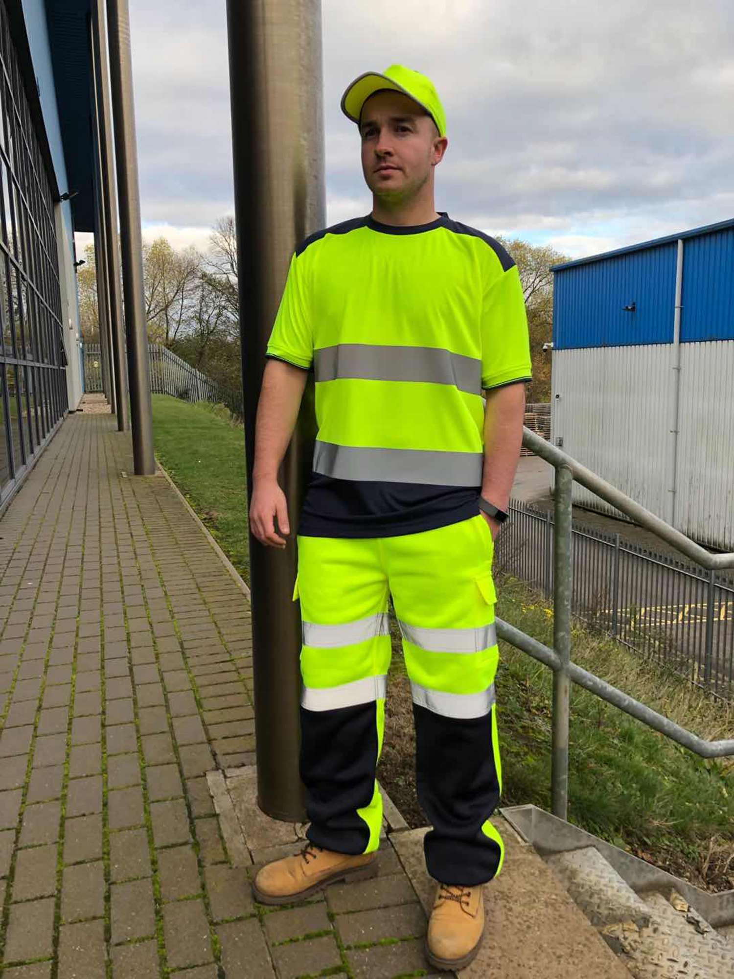 YOKO Hi-Vis Navy T-Shirt mit Reflexstreifen, Hi-Vis Yellow/Navy XL, YK400