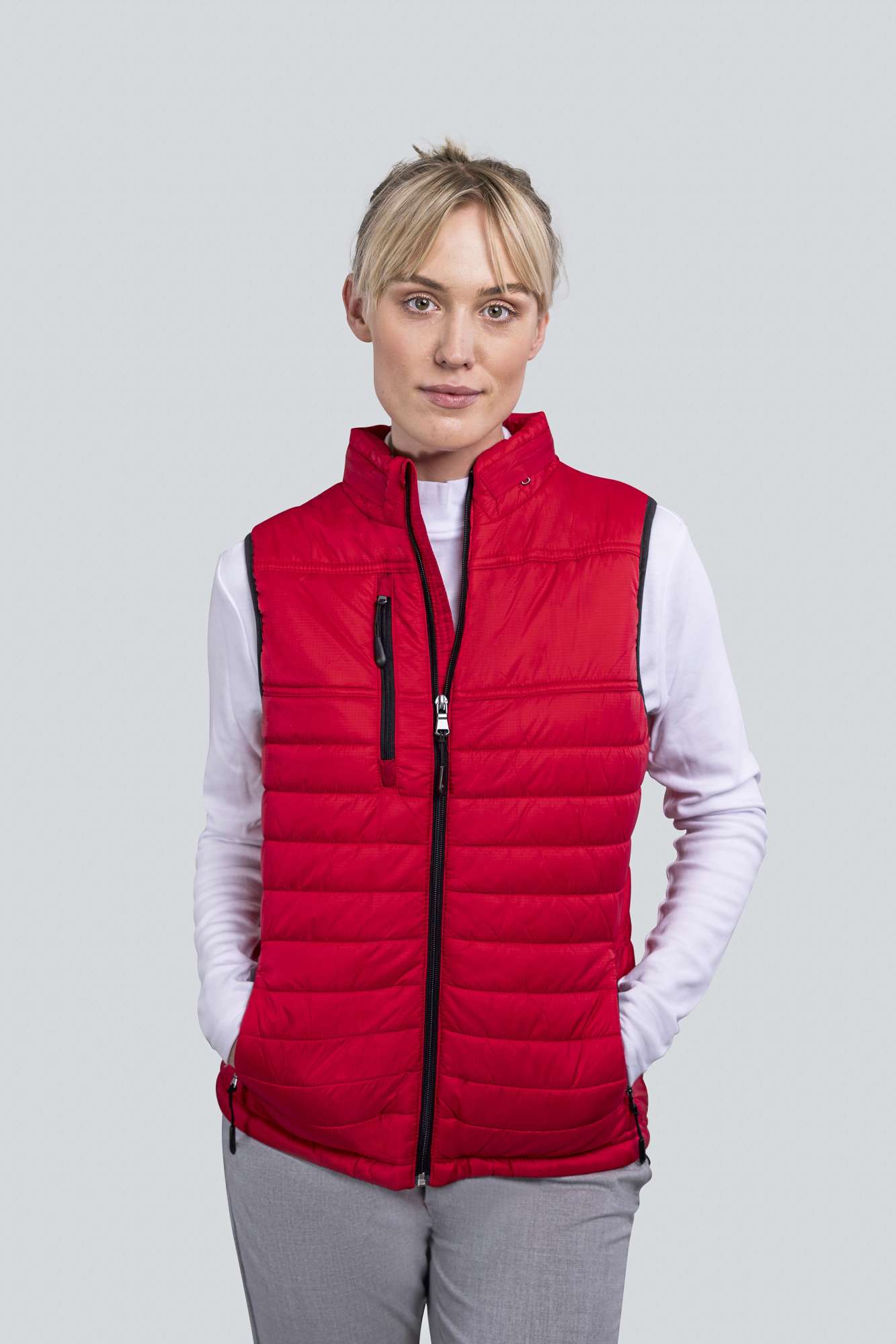 HRM Steppweste mit Kapuze und Taschen für Damen, Red M, HRM1302