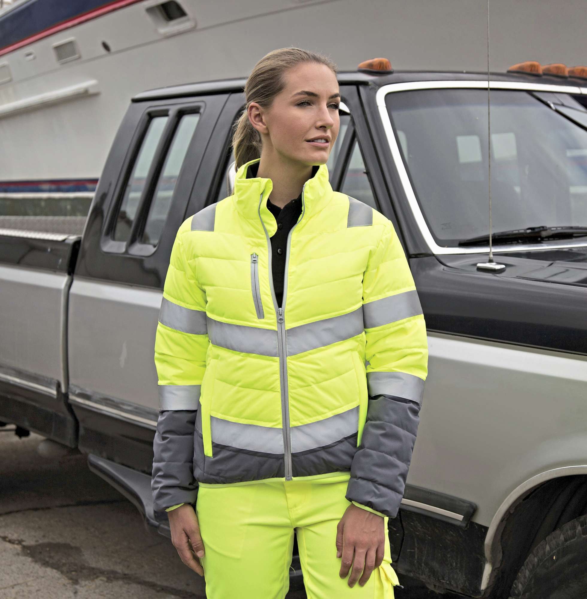 Result Safe-Guard Soft Padded Sicherheitsjacke, tailliert für Damen, Fluorescent Yellow/Grey XL, RT325F