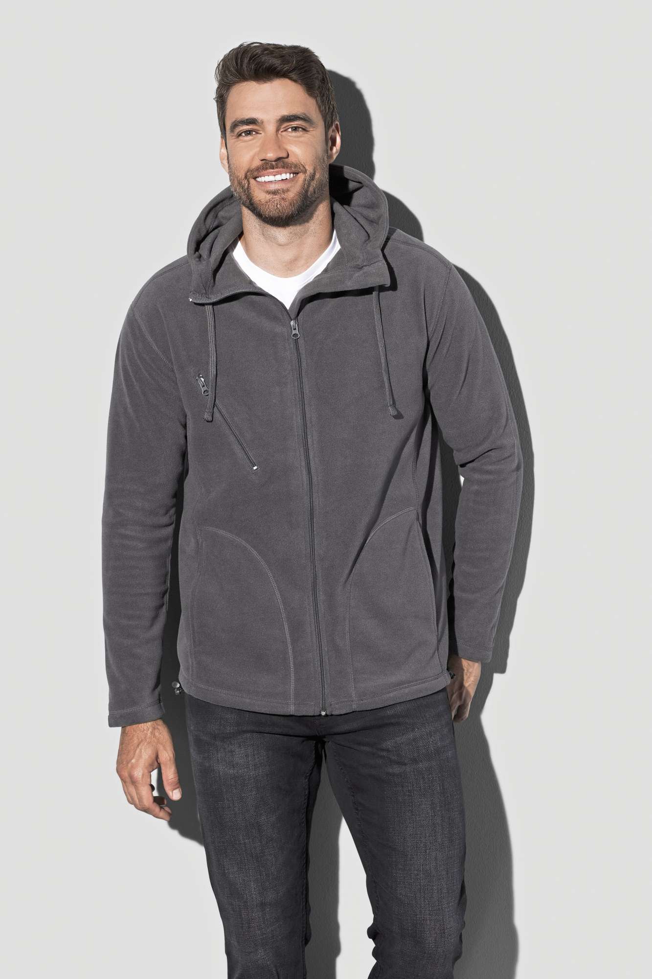 Hooded Fleece Jacke mit Brusttasche