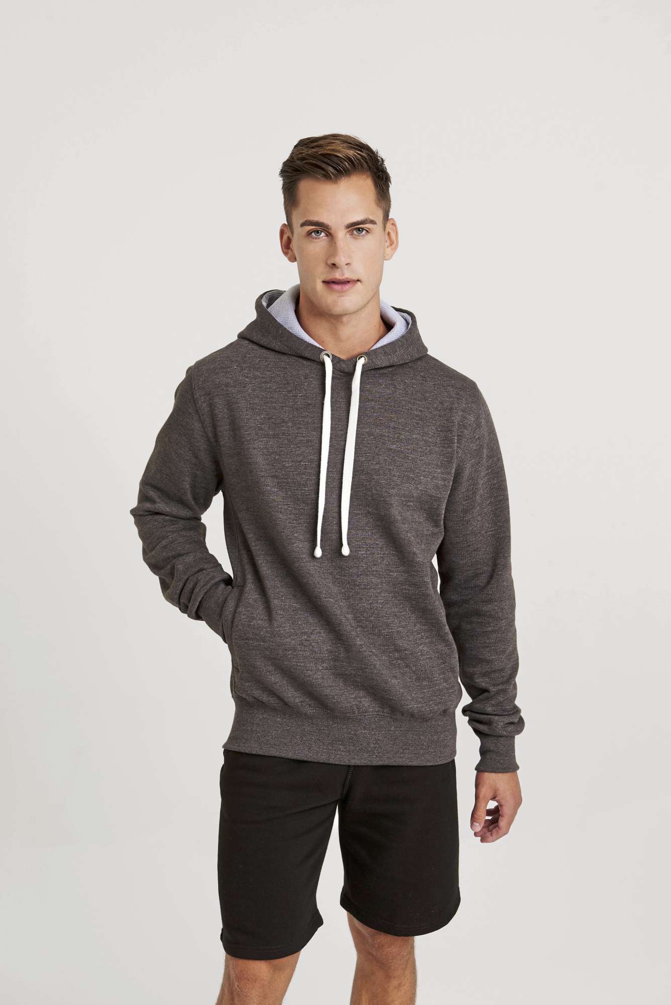 Just Hoods Chunky Hoodie mit doppellagiger Kapuze, Charcoal (Heather) XXL, JH100
