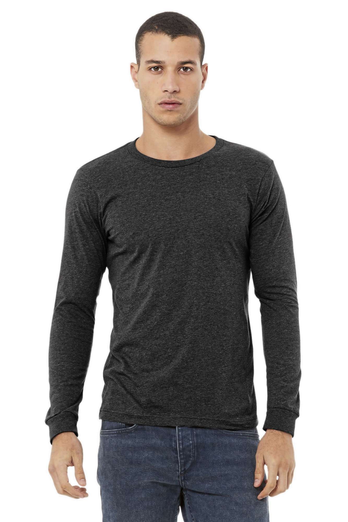 Canvas Langarmshirt aus Airlume-Baumwolle, meliert, Dark Grey Heather L, CV3501CVC