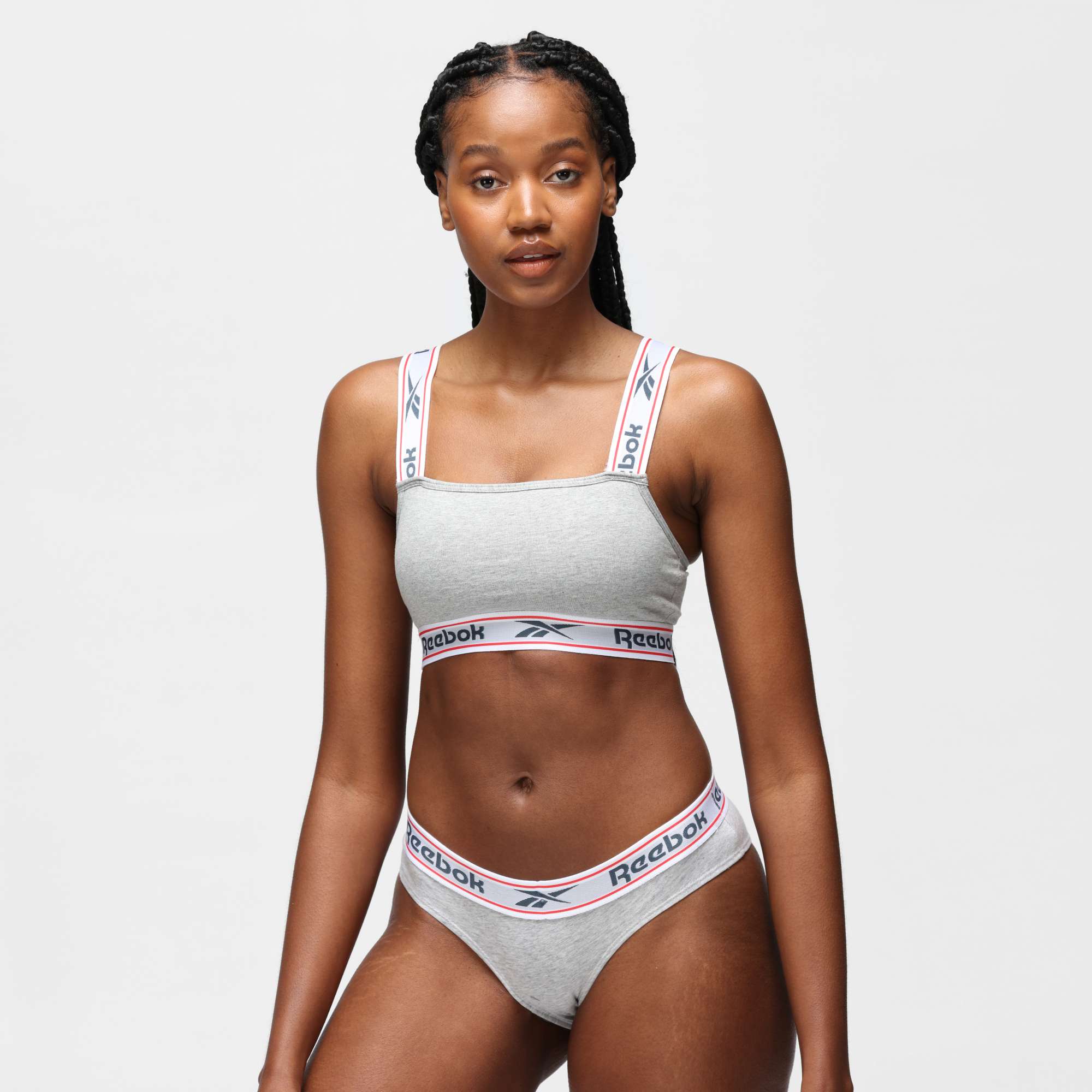 Reebok Crop Top Krystal mit herausnehmbaren Polstern, Grey Marl L, RBK9482
