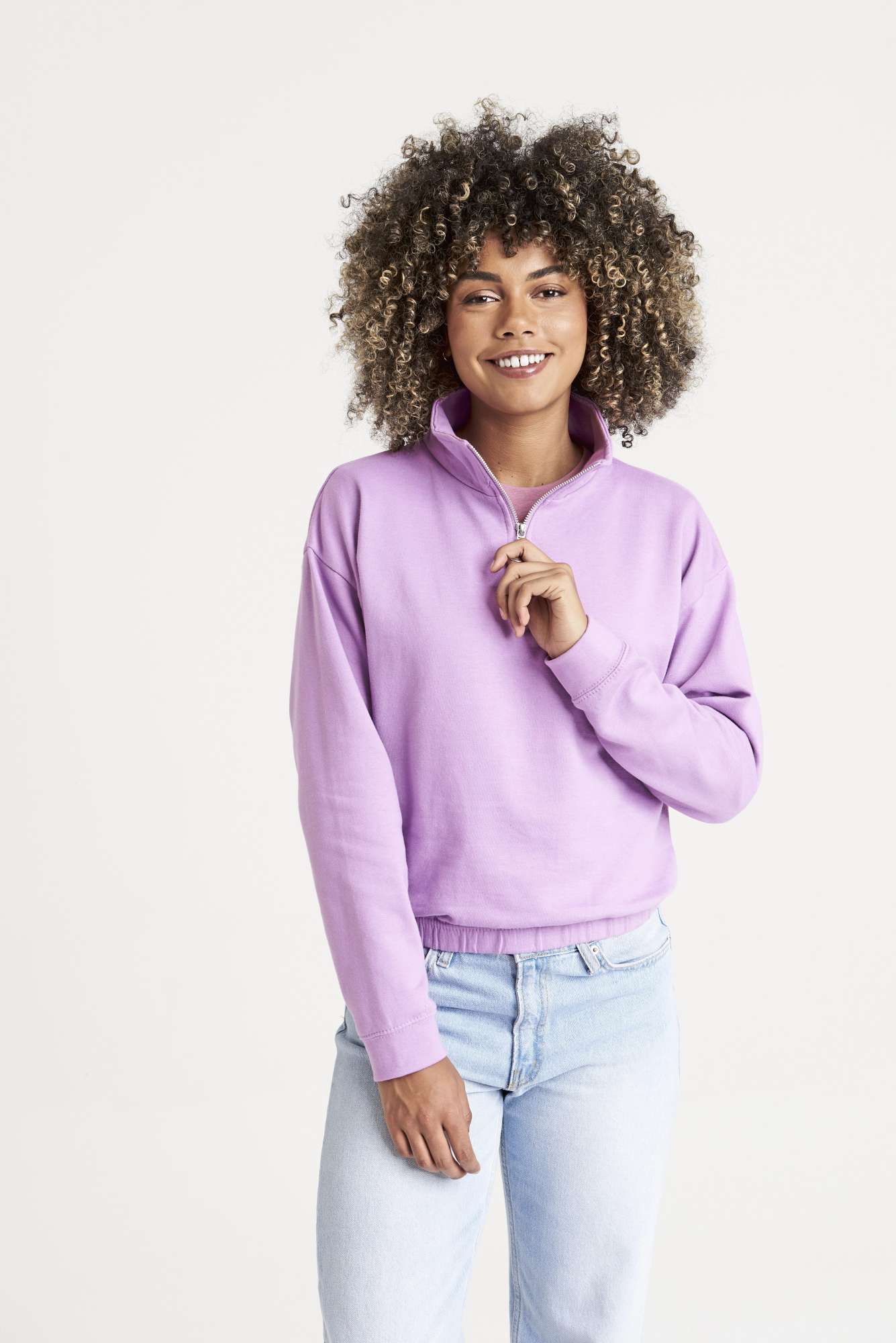 Just Hoods Cropped Sweatshirt mit 1/4 Zip für Damen, Deep Black XL, JH037