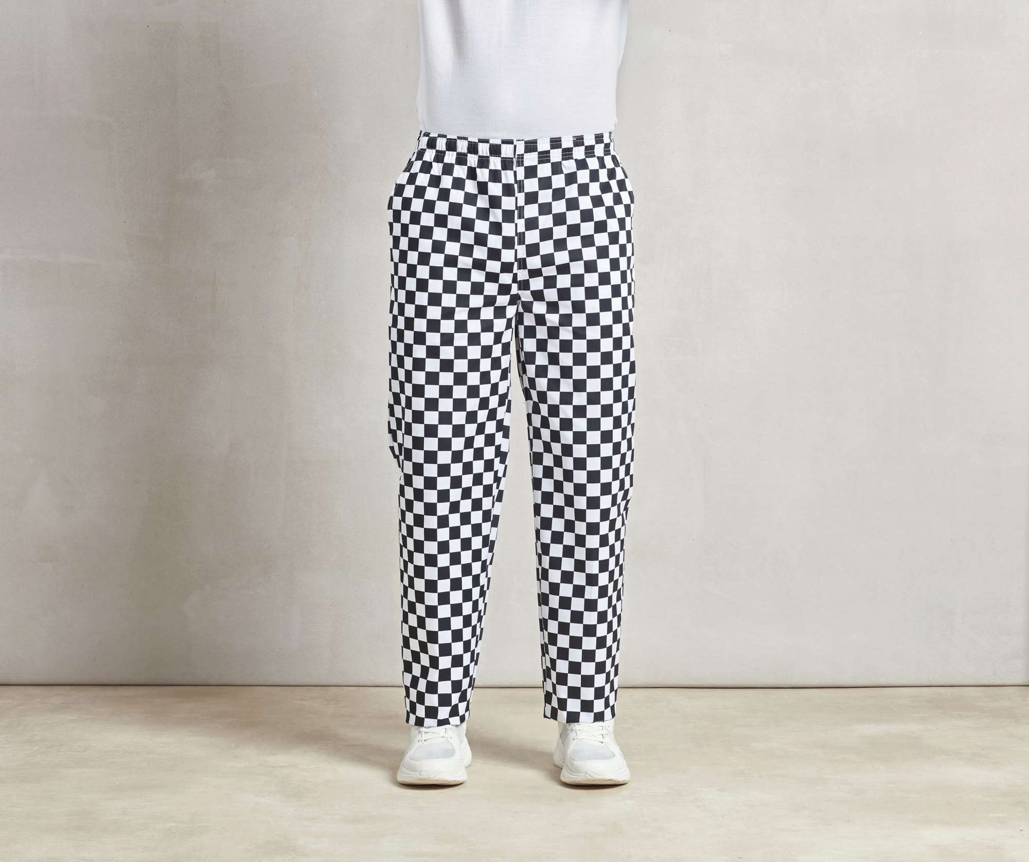 Premier Workwear Kochschlupfhose mit elastischem Bund, Black-White Check S, PW553