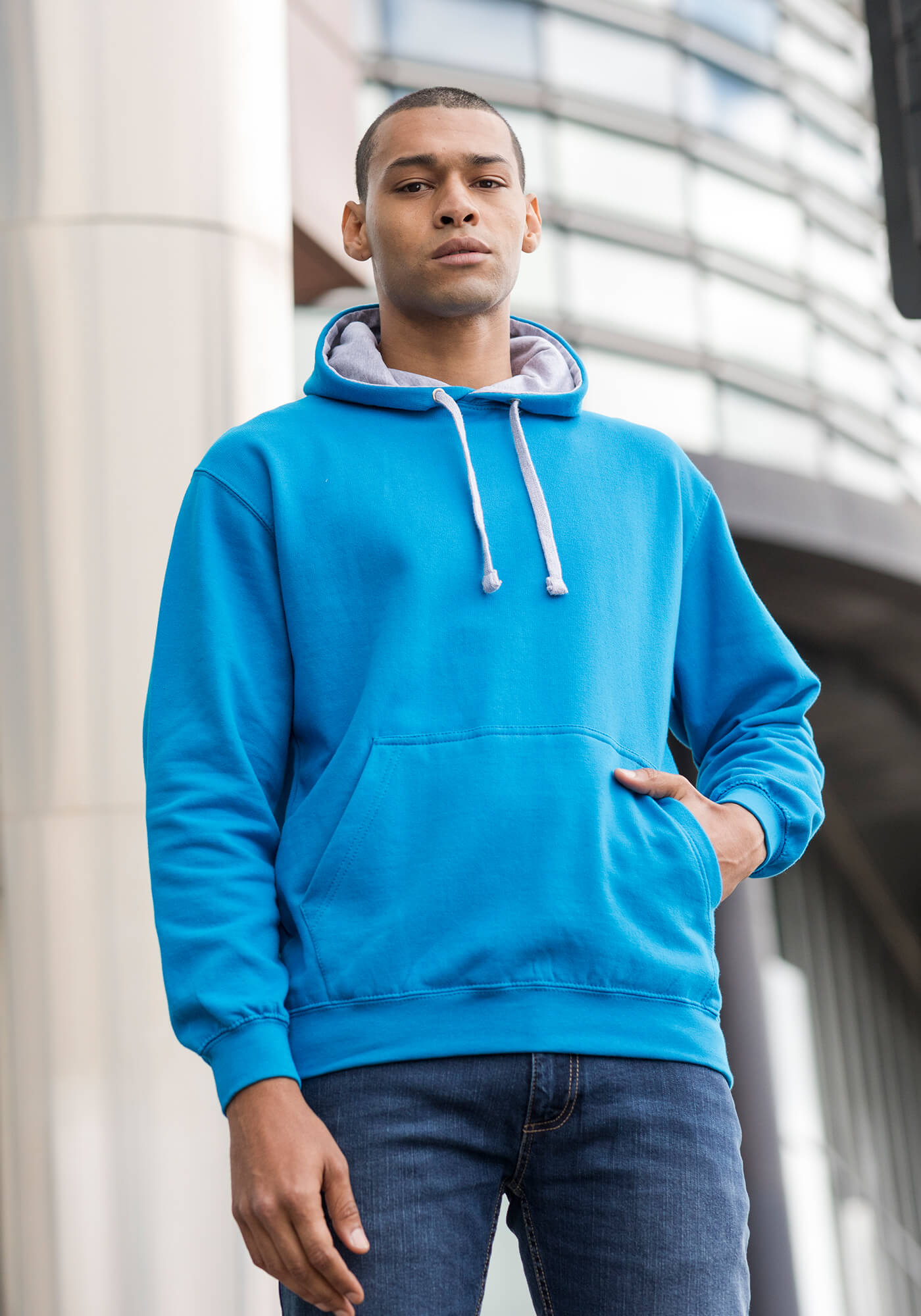 Just Hoods Baumwoll-Varsity Hoodie mit Kapuze, Royal Blue/Arctic White XXL, JH003