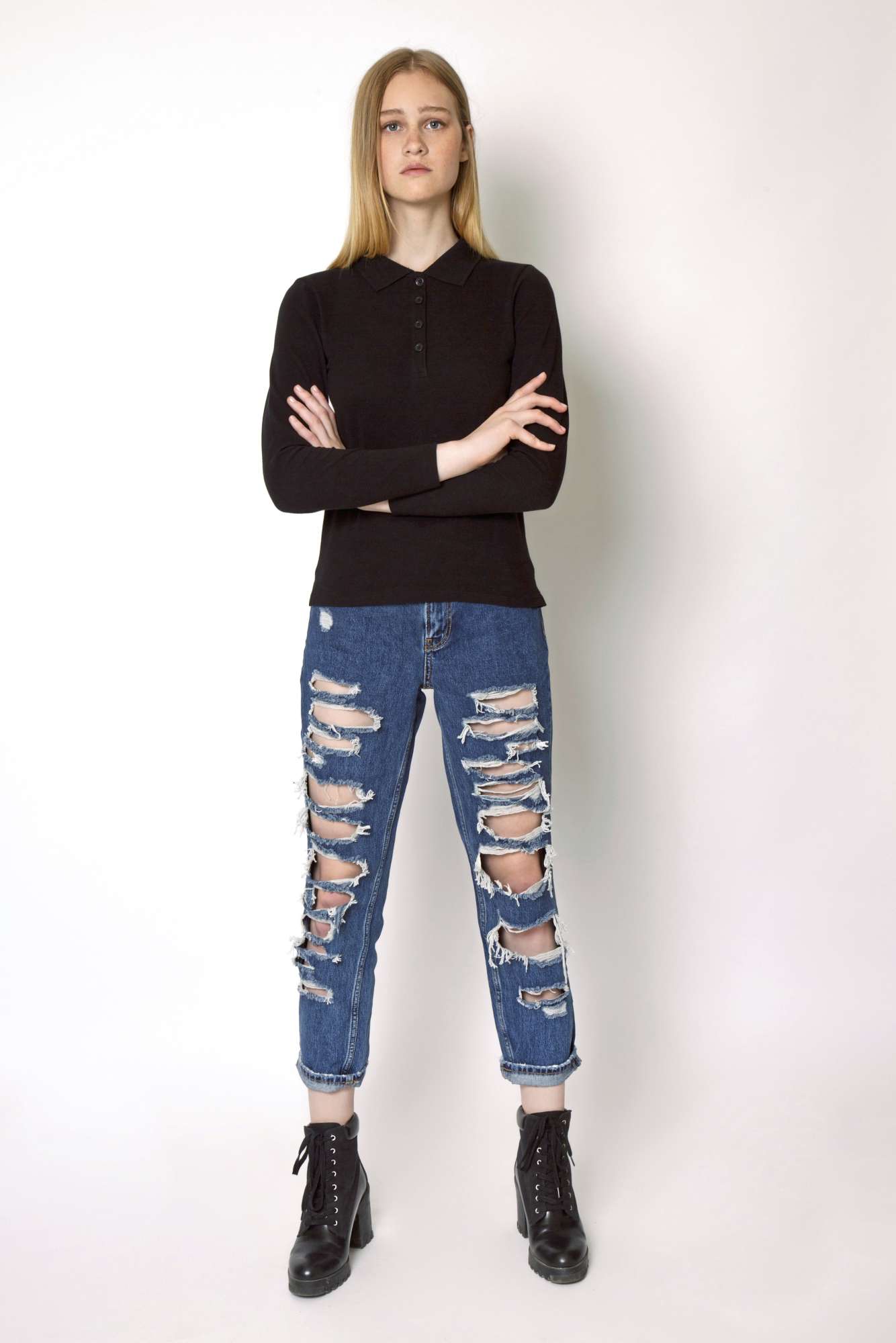 Polo Langarmshirt mit Seitenschlitzen für Damen