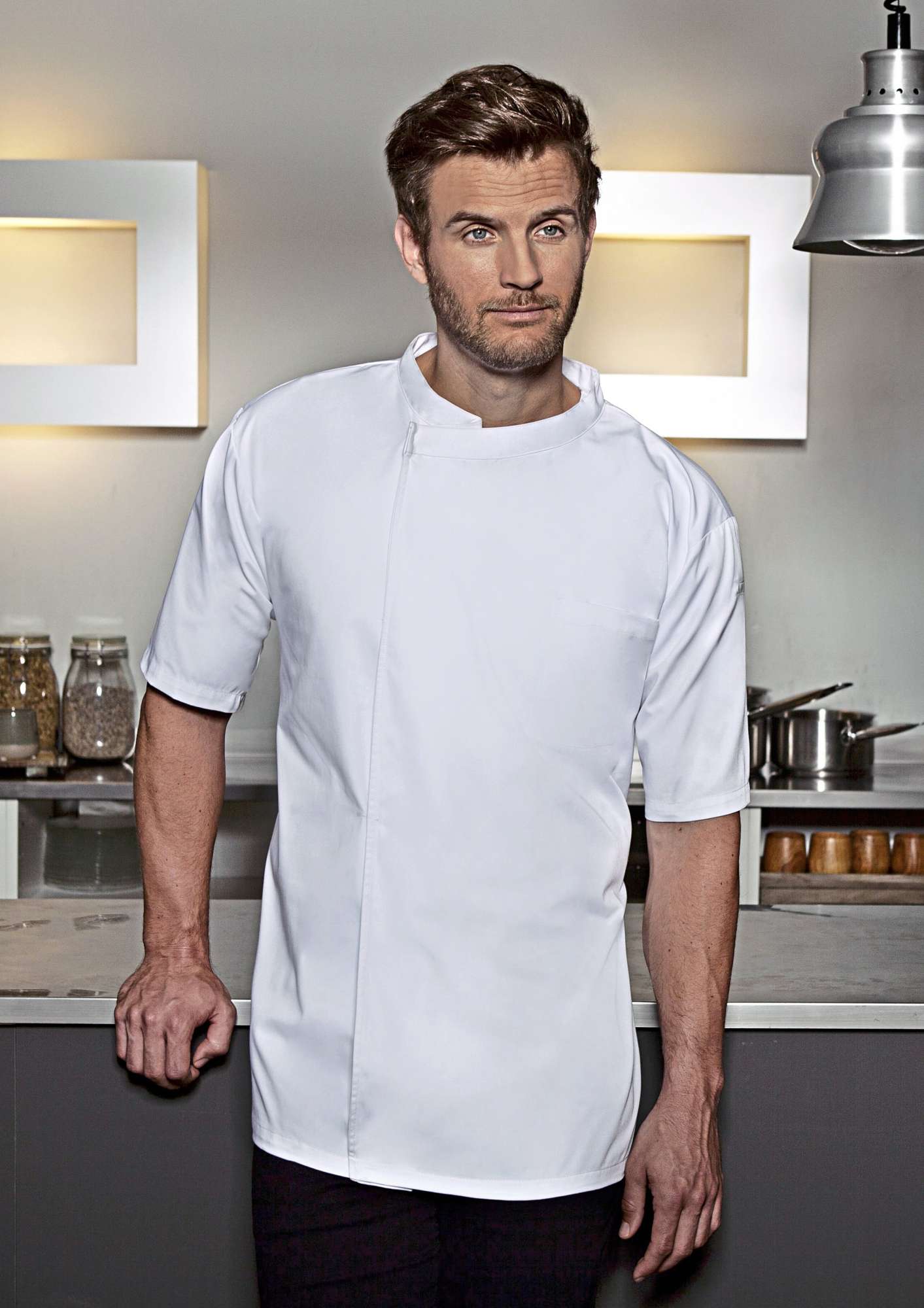 Karlowsky Kurzarm Überwurf-Kochhemd mit Jersey-Rücken, White XL, KY122
