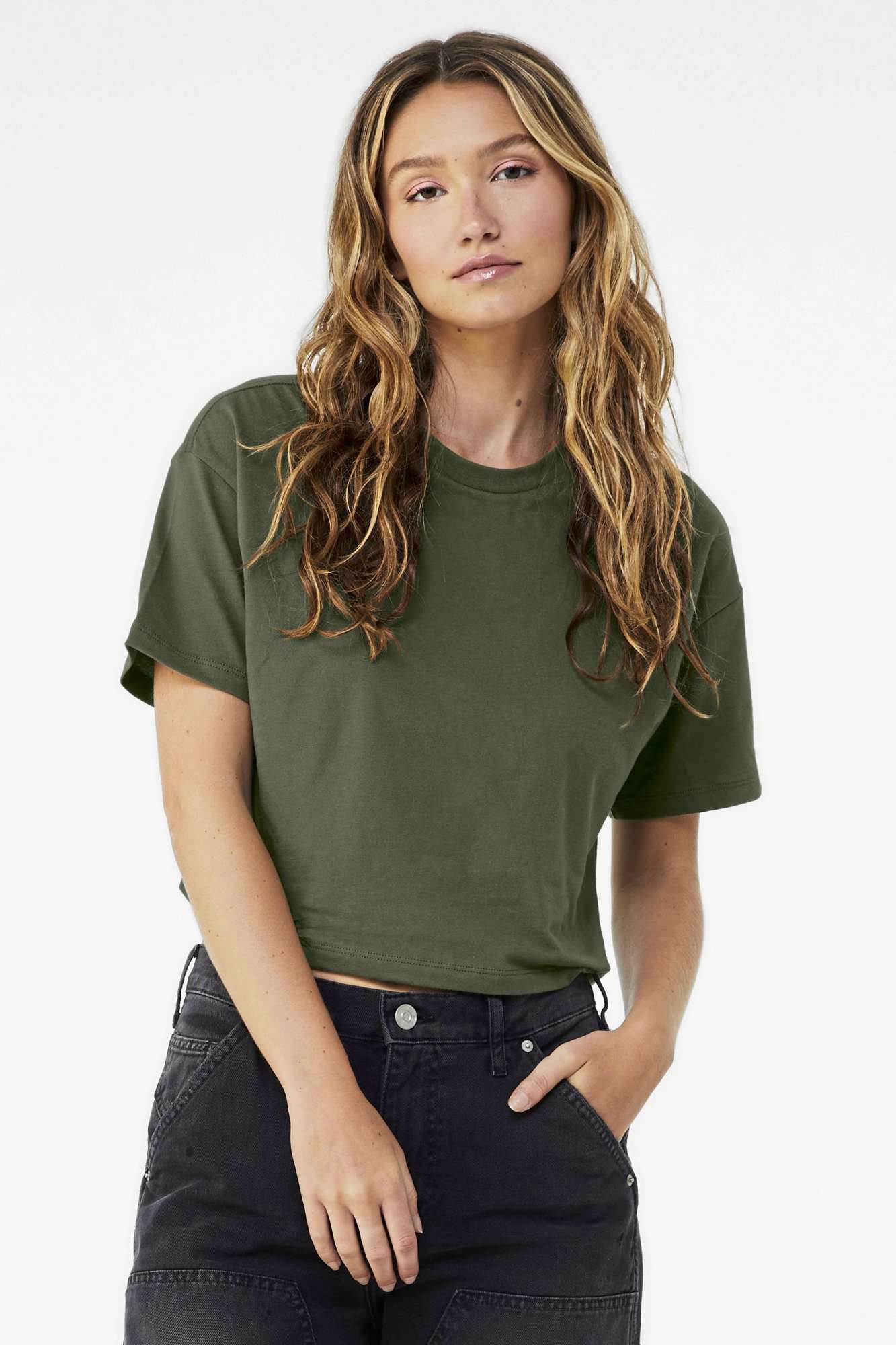 Bella+Canvas Jersey Crop T-Shirt mit Rundhals für Damen, Athletic Heather M, BL6482